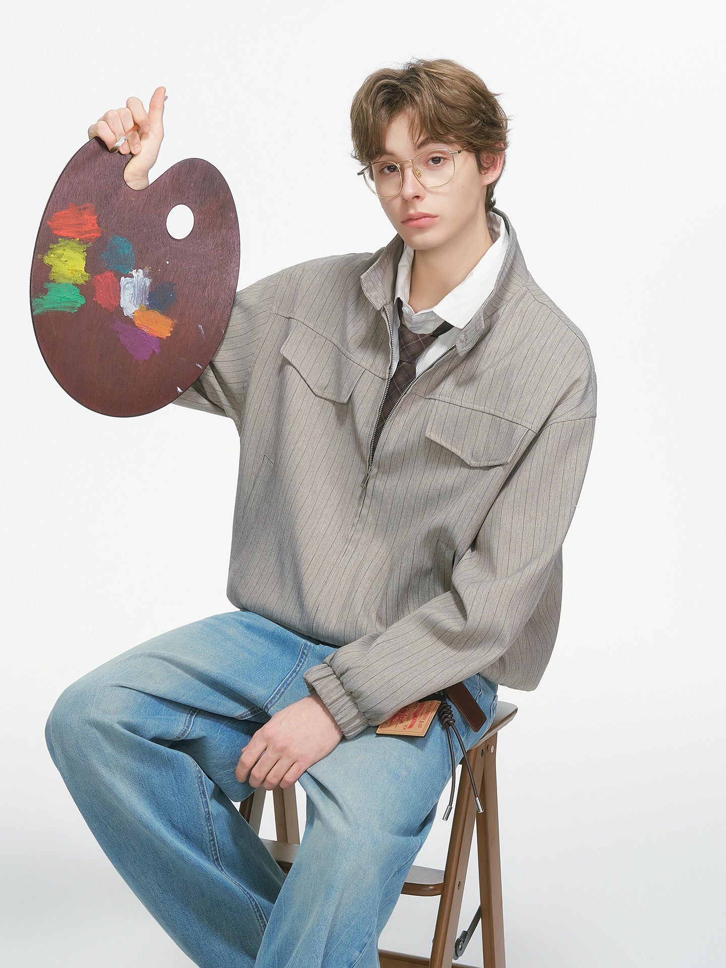 オールドマネーストライプボクシージップジャケット N6336