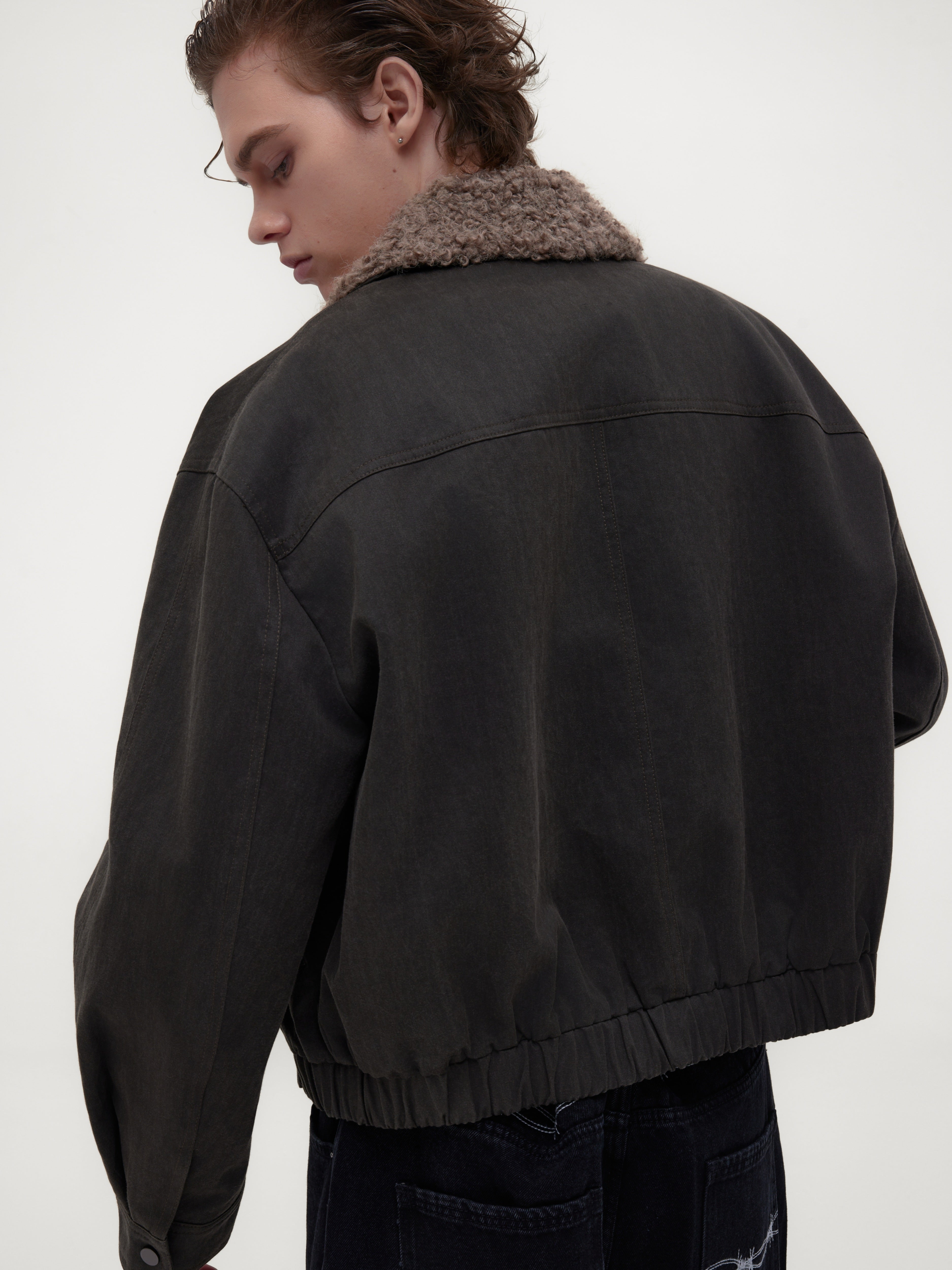 超音波キルト・ワックスド風・ボアカラー中綿ブルゾン N6201