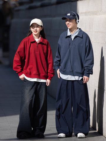 ルーズフィッドハーフジップ襟付きスウェット N6034