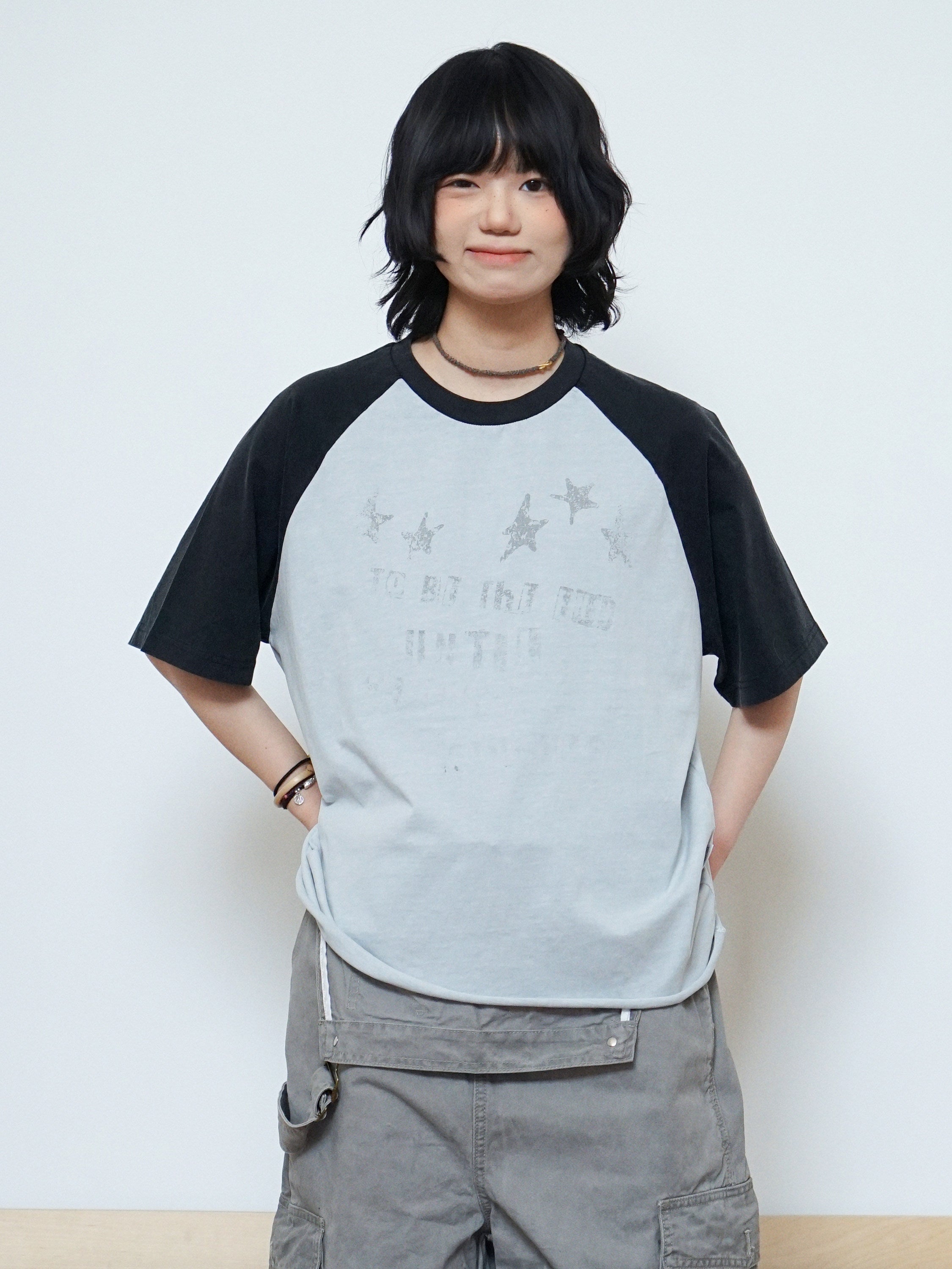 ラグラン配色 ヴィンテージプリントT　N6782