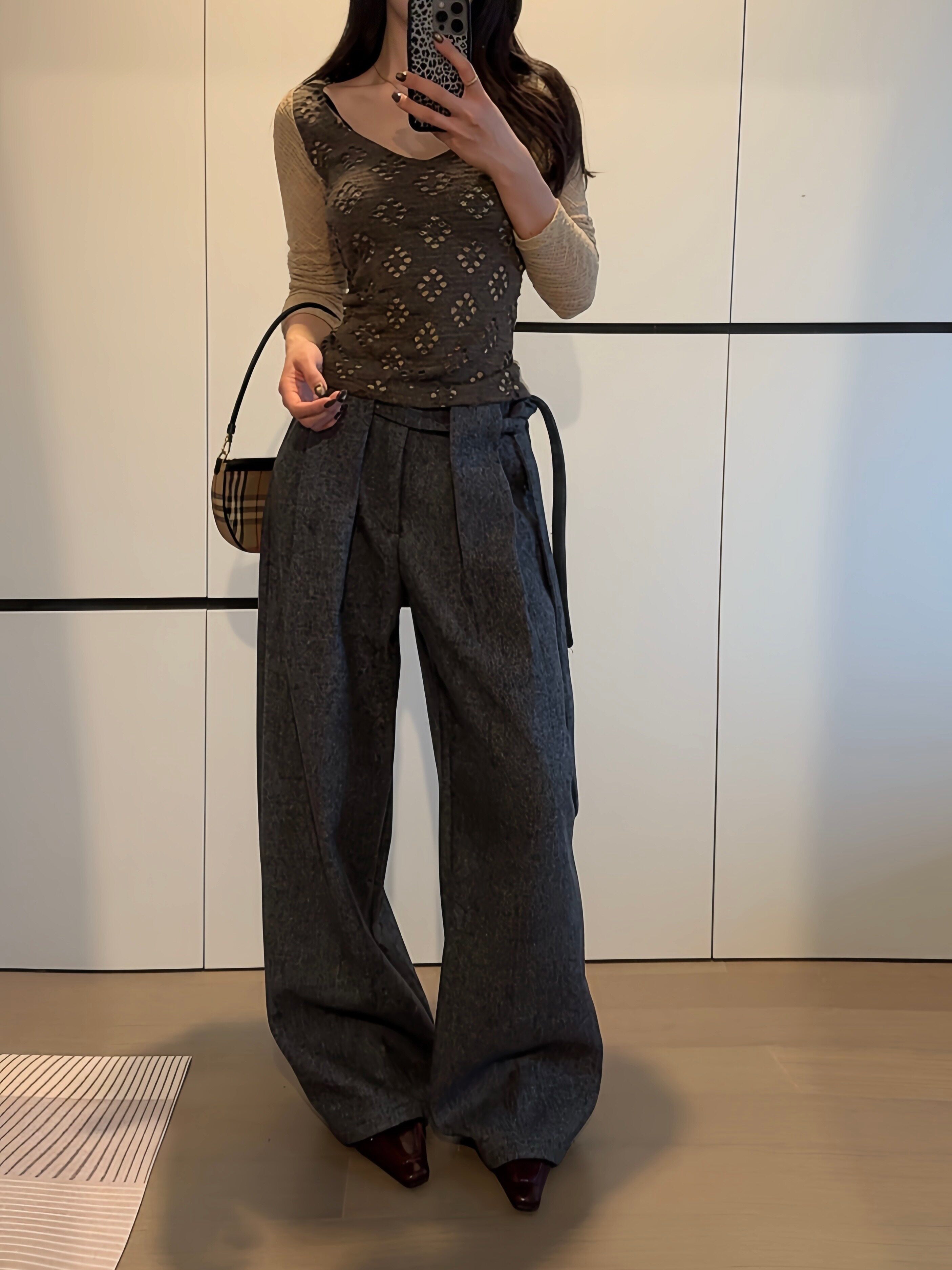 ウール花糸 700g Aラインプリーツスラックス　N6561