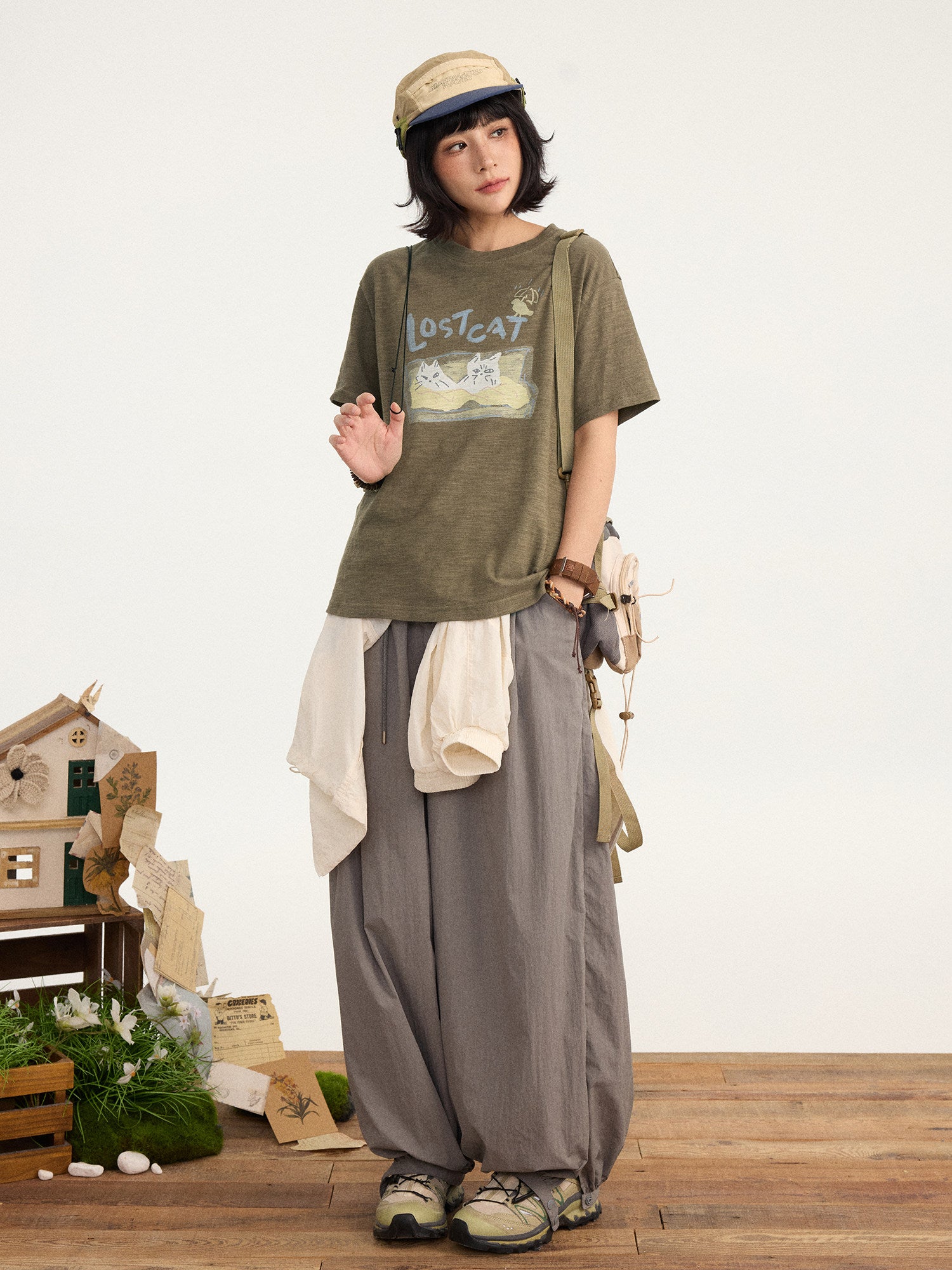 LOST CAT スラブコットン デジタルプリント Tシャツ N6996
