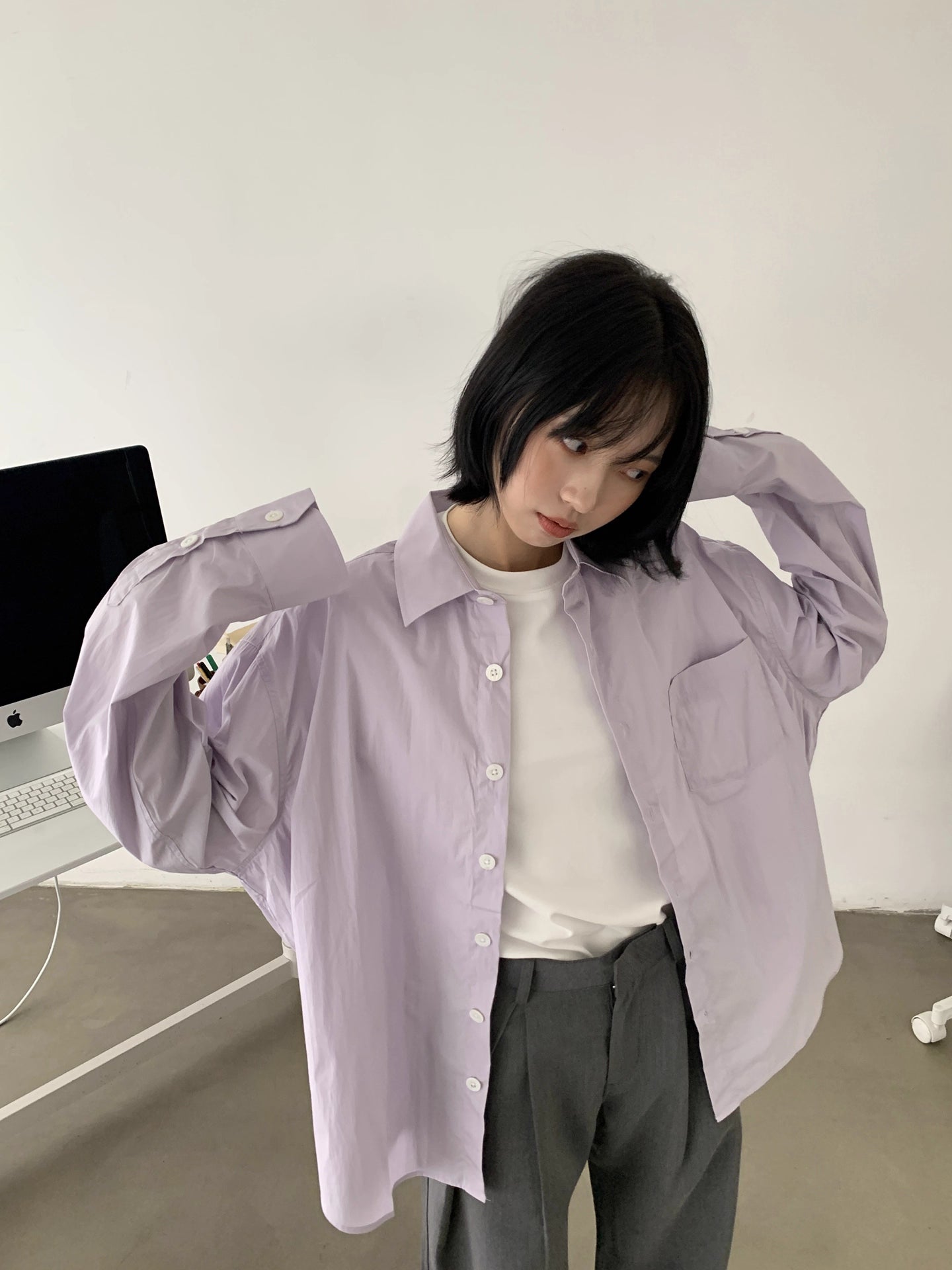 ユニセックス リラックスフィット長袖シャツ N5966