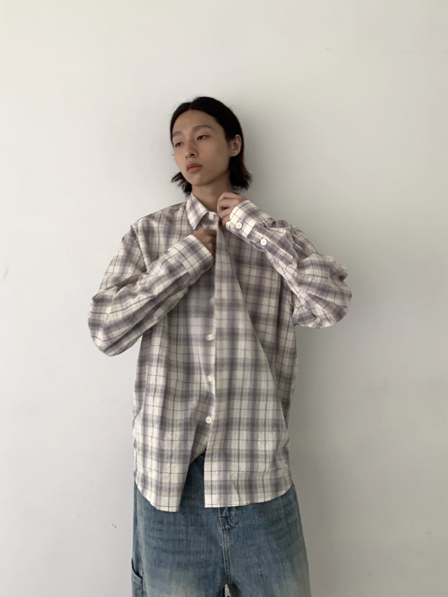 ユニセックス バブルチェックコットンシャツ　N5974