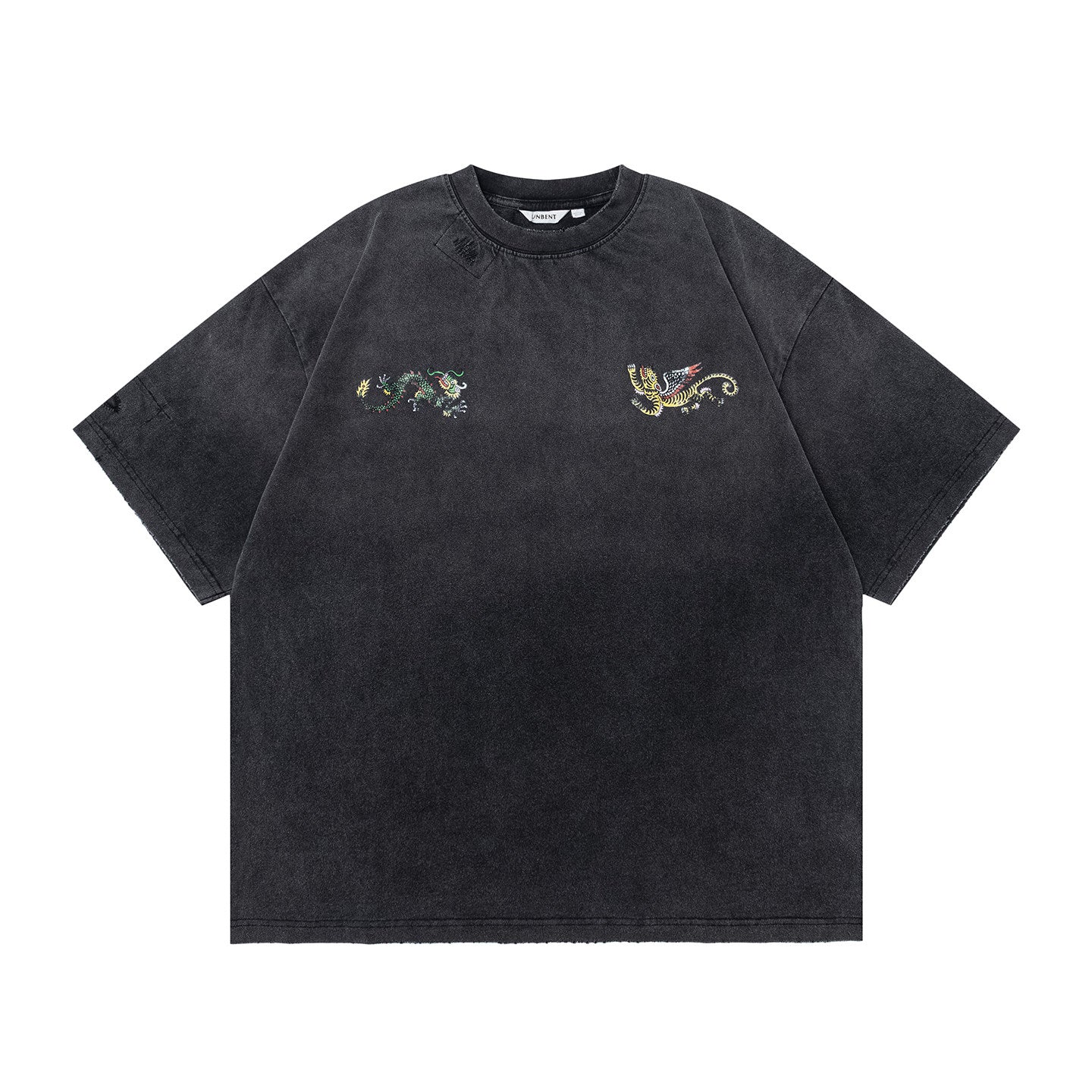 コットン龍虎プリントダメージ加工Tシャツ N7074