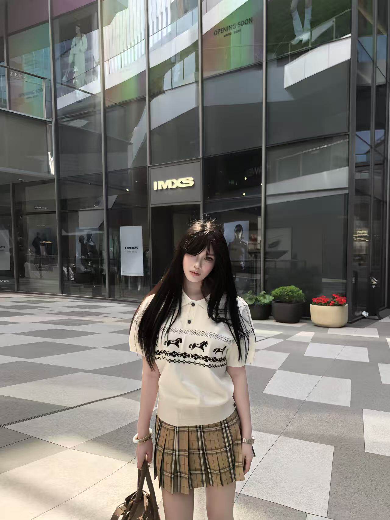 Casablanca幾何学模様ポロシャツ 黒と白ニットジャカードモノグラム B:MING by BEAMS（ビーミング by ビームス）幾何学柄 ジャカード