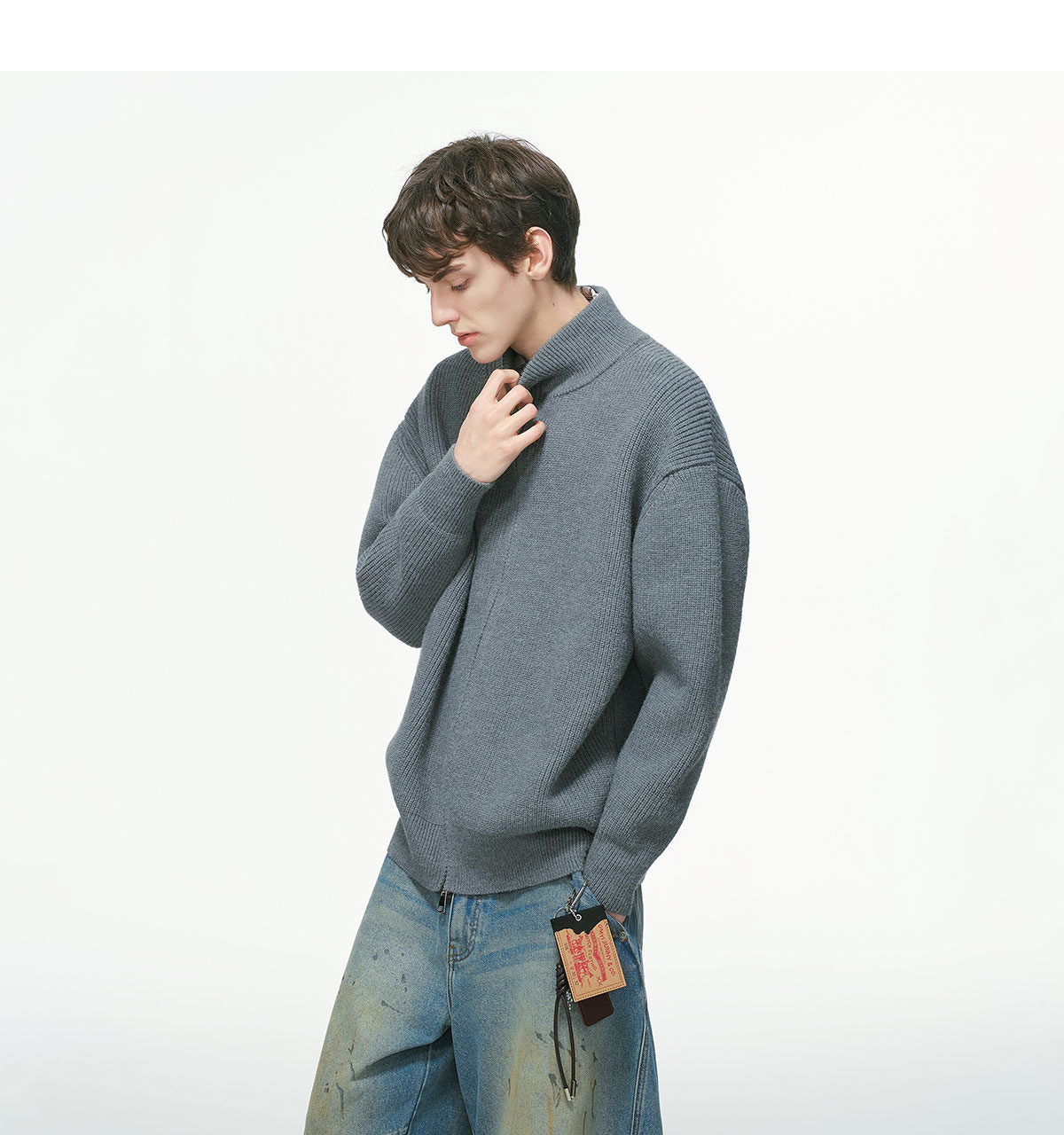 オールドマネー スタンドカラー ニットカーディガン　N6333