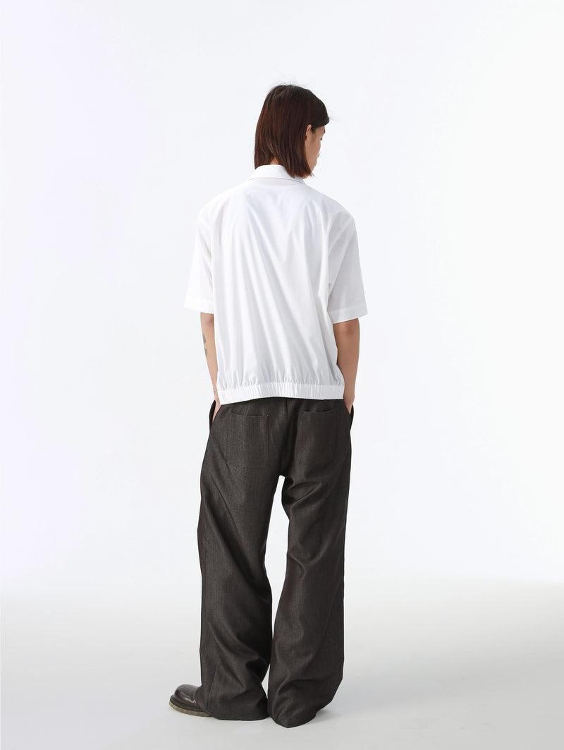 クロップド丈 裾シャーリング 半袖シャツ /  Shirred Shirt  N5563