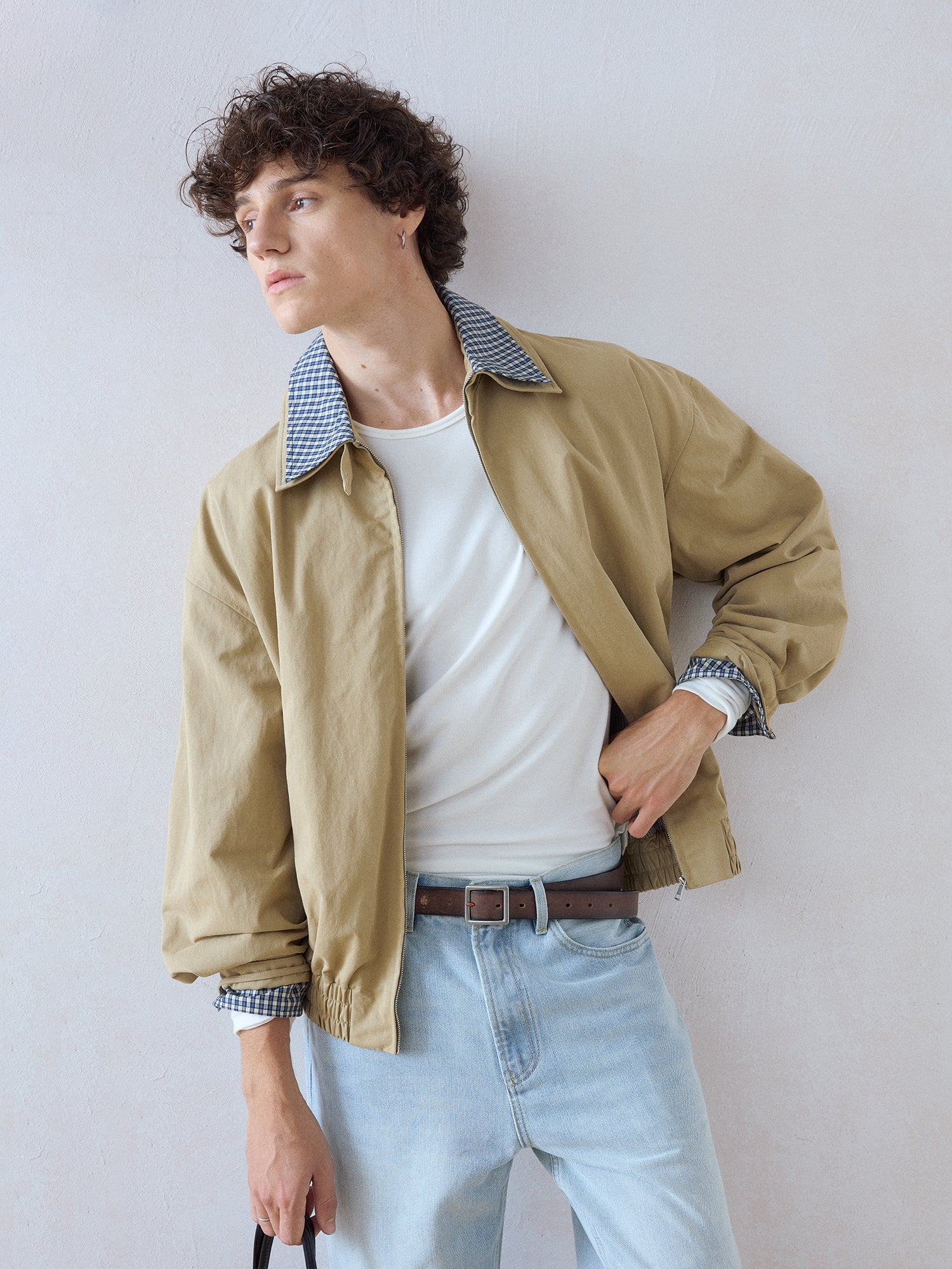 テンセルドレープ・チェックドッキング・ハリントンジャケット　N6159