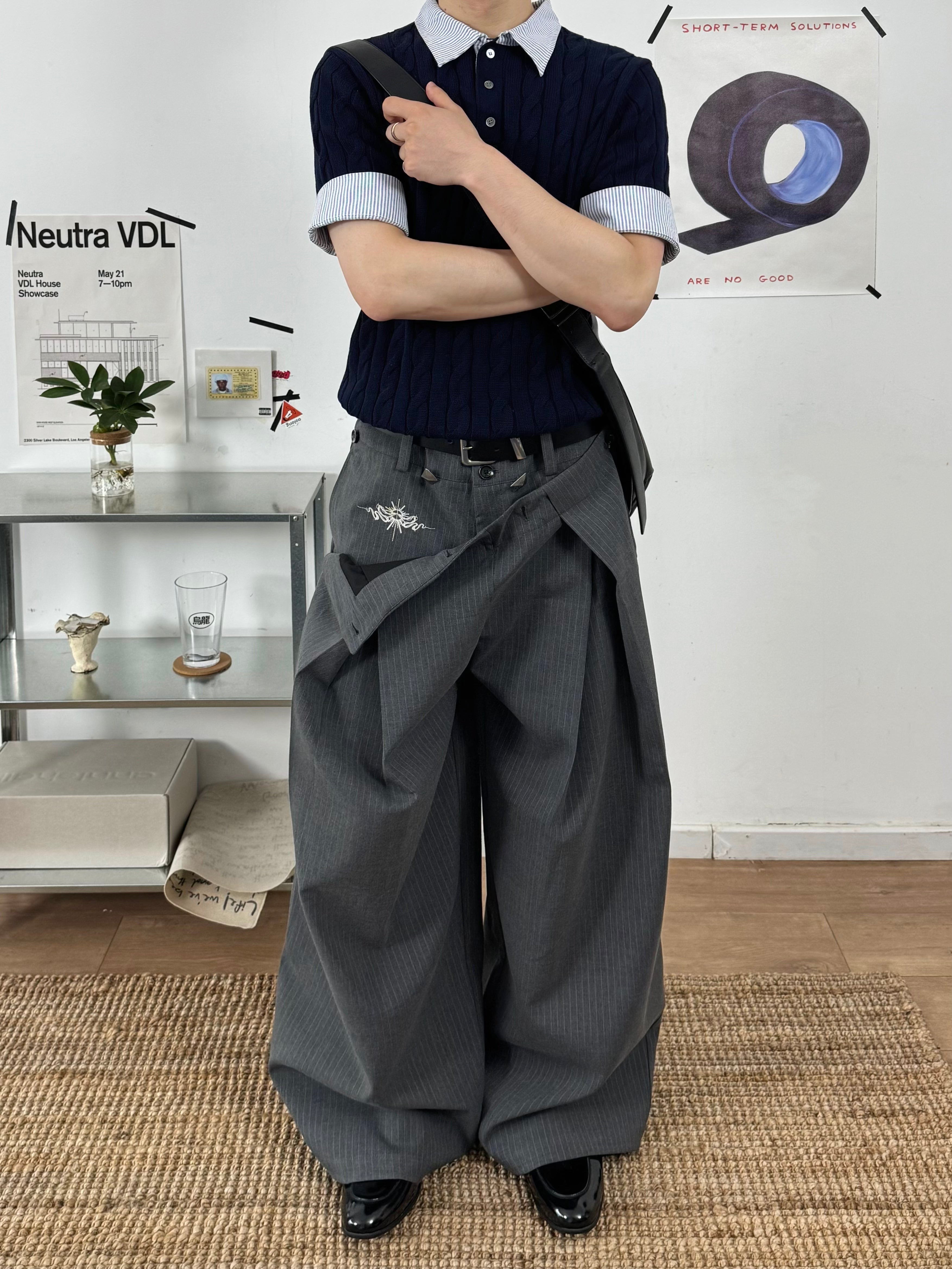 レイヤードヨーク・ツイストスネーク刺繍・ワイドパンツ　N6239