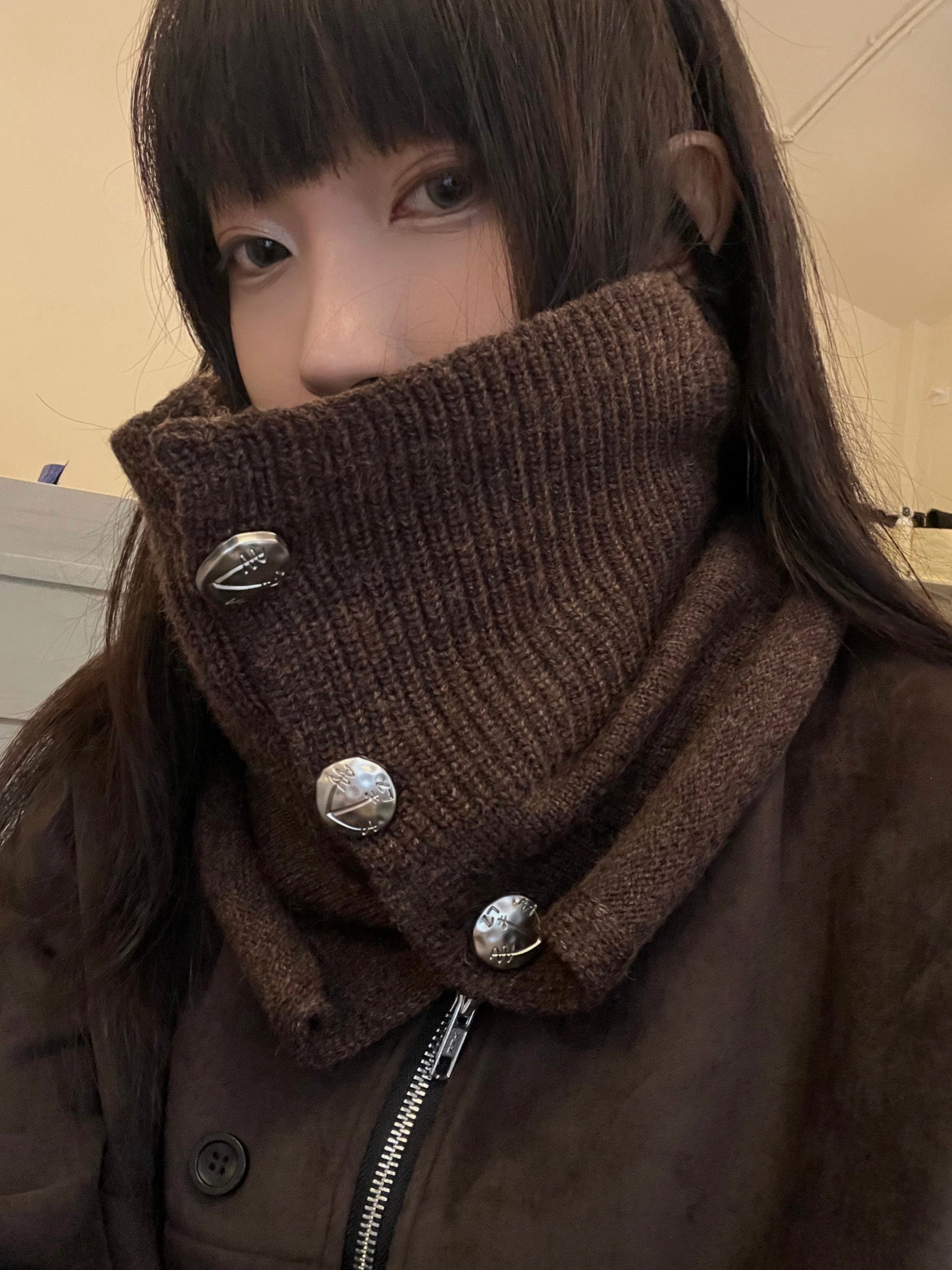 ウール混 ロールエッジ バーン風ショールマフラー　N6535