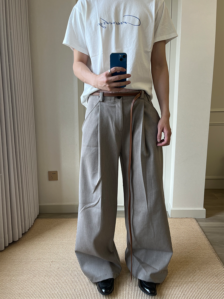 ダブルプリーツ Aライン ドレープスラックス　N6537