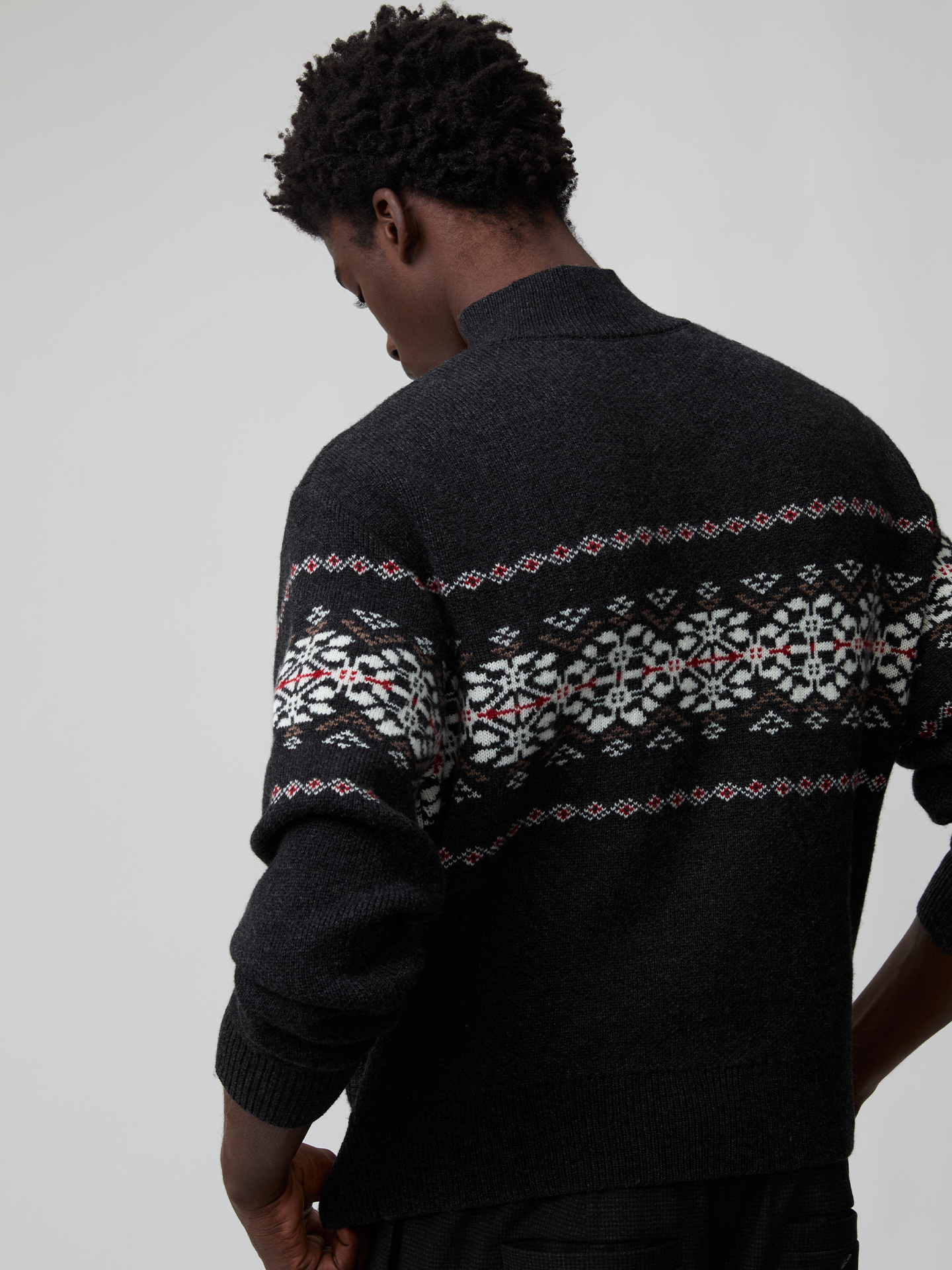 オーストラリアウール フェアアイル柄 ジップニット　N6355