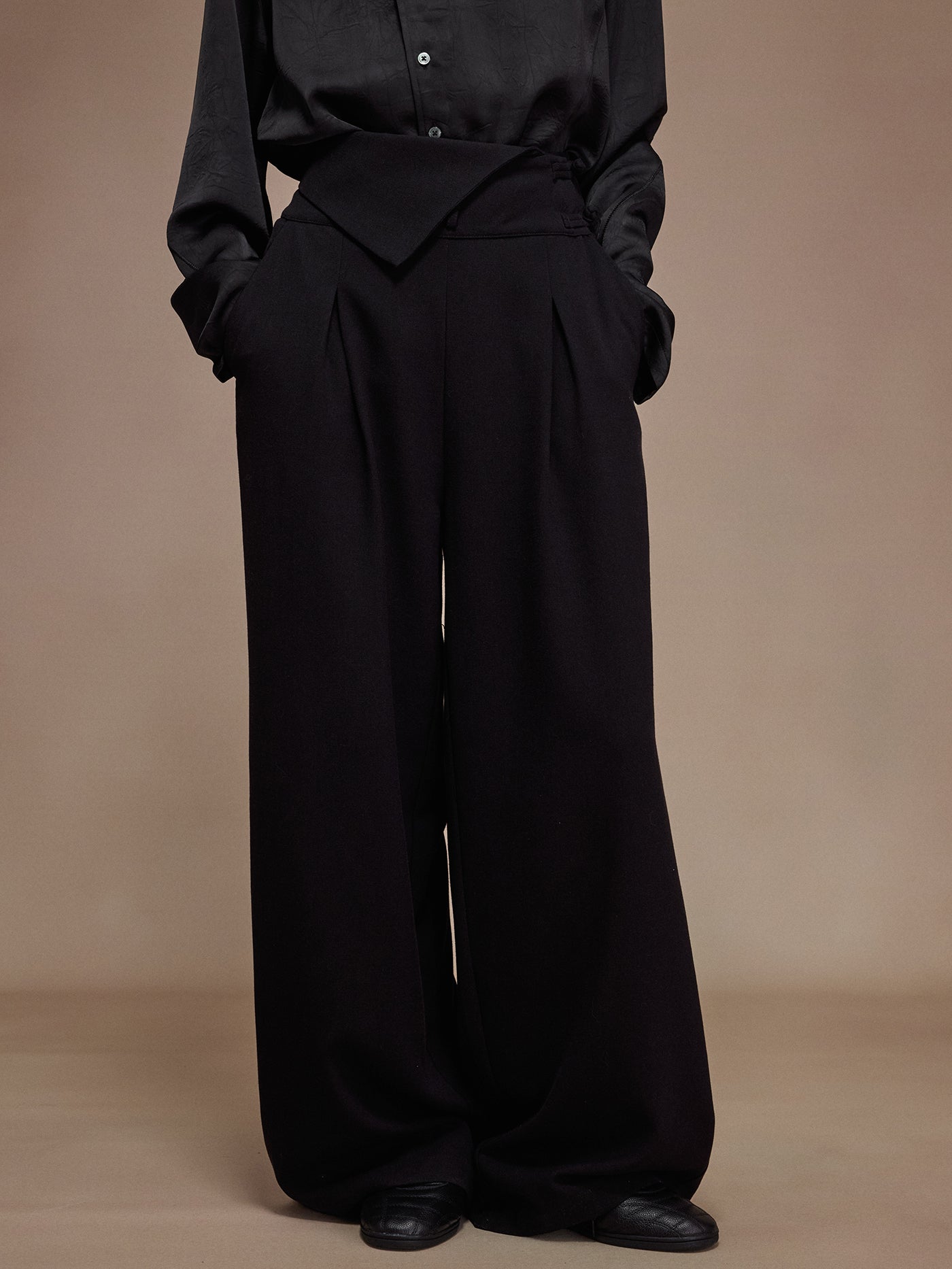 フロッグボタン・アシンメトリーウエスト・ワイドスラックス N6208
