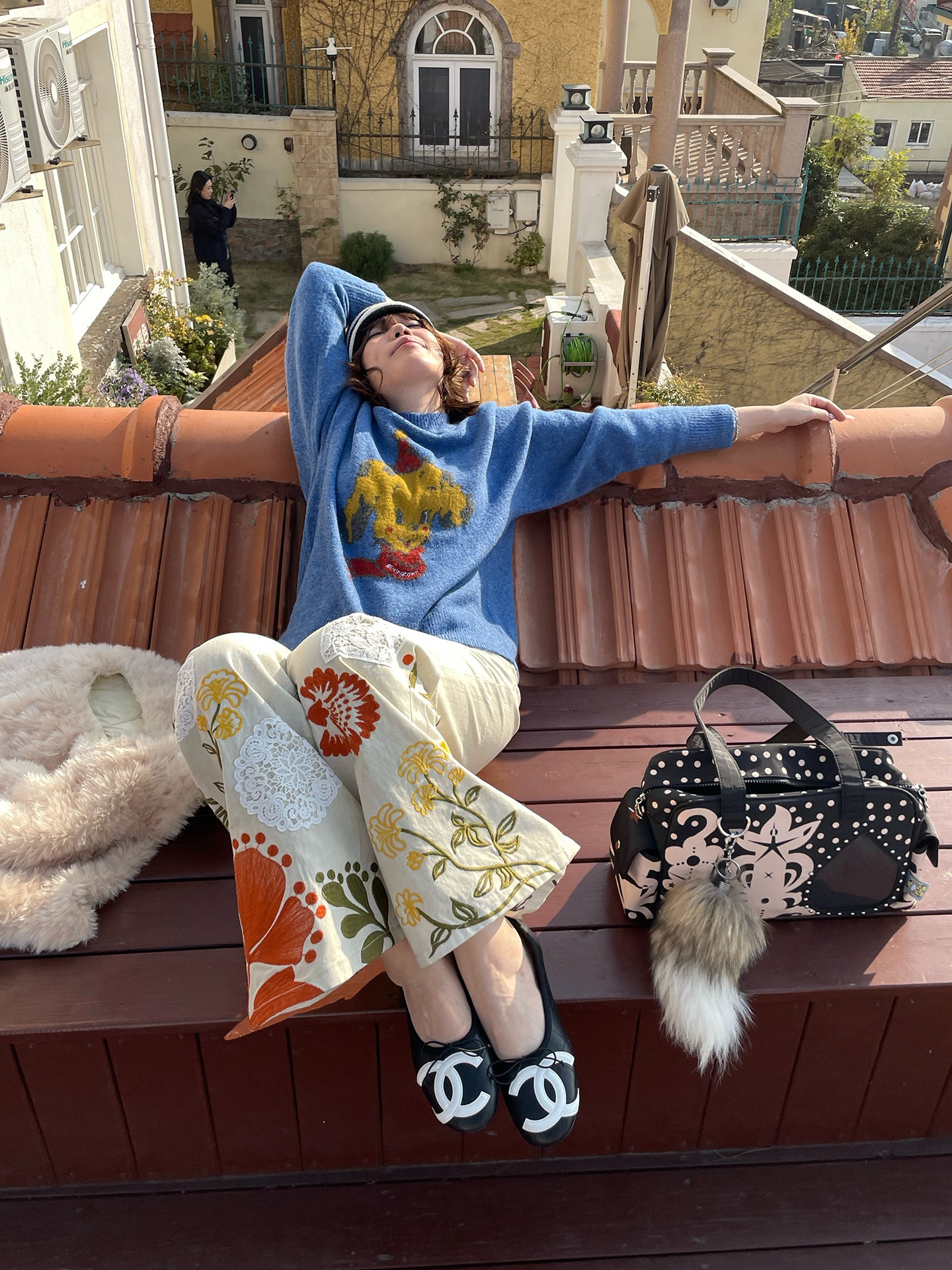 レトロ犬グラフィック ルーズフィットニットセーター　N6278