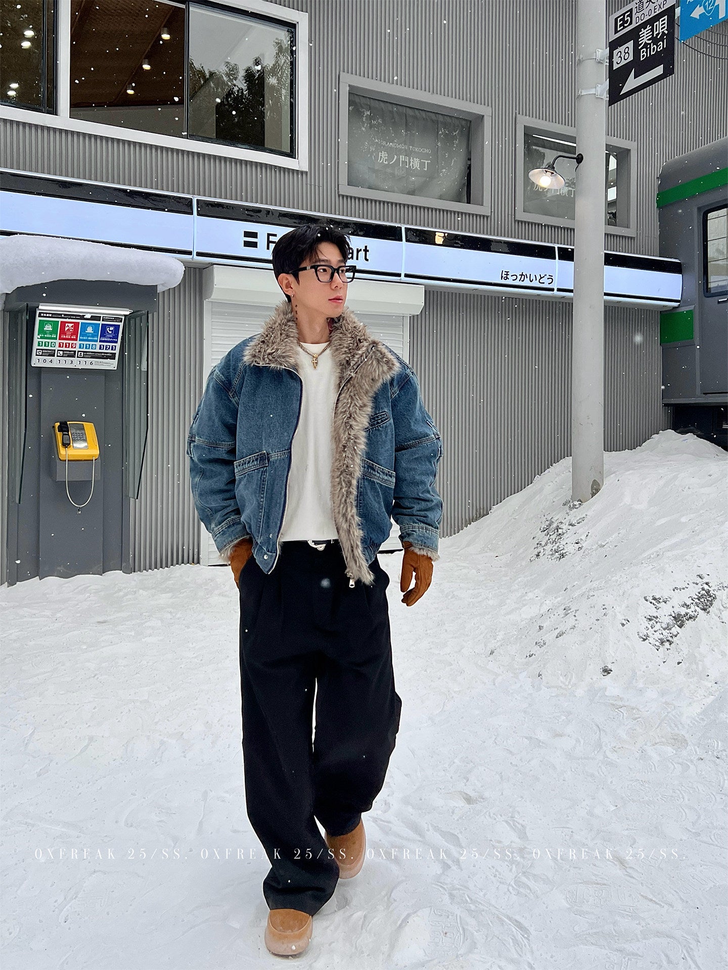 パネル切替 ボア襟 ヴィンテージデニム フライトジャケット N6417