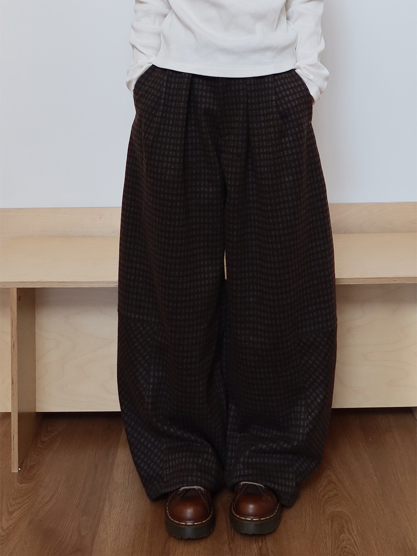 ヴィンテージ起毛チェック カーブパンツ　N6497