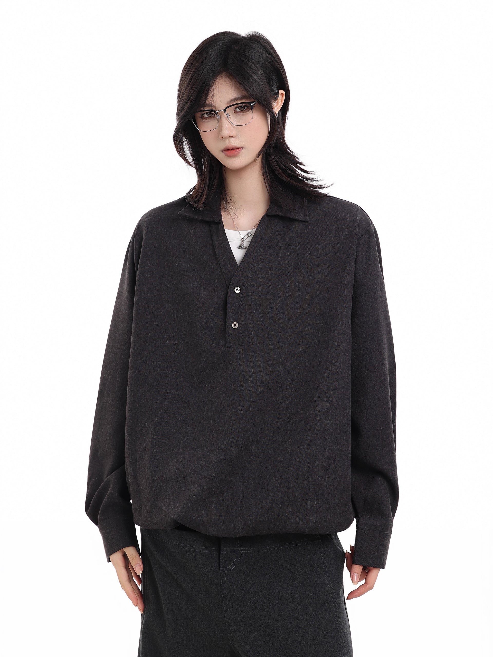 シャツレイヤード風 ハーフボタンポロスウェット N5992