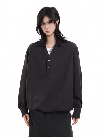 シャツレイヤード風 ハーフボタンポロスウェット N5992