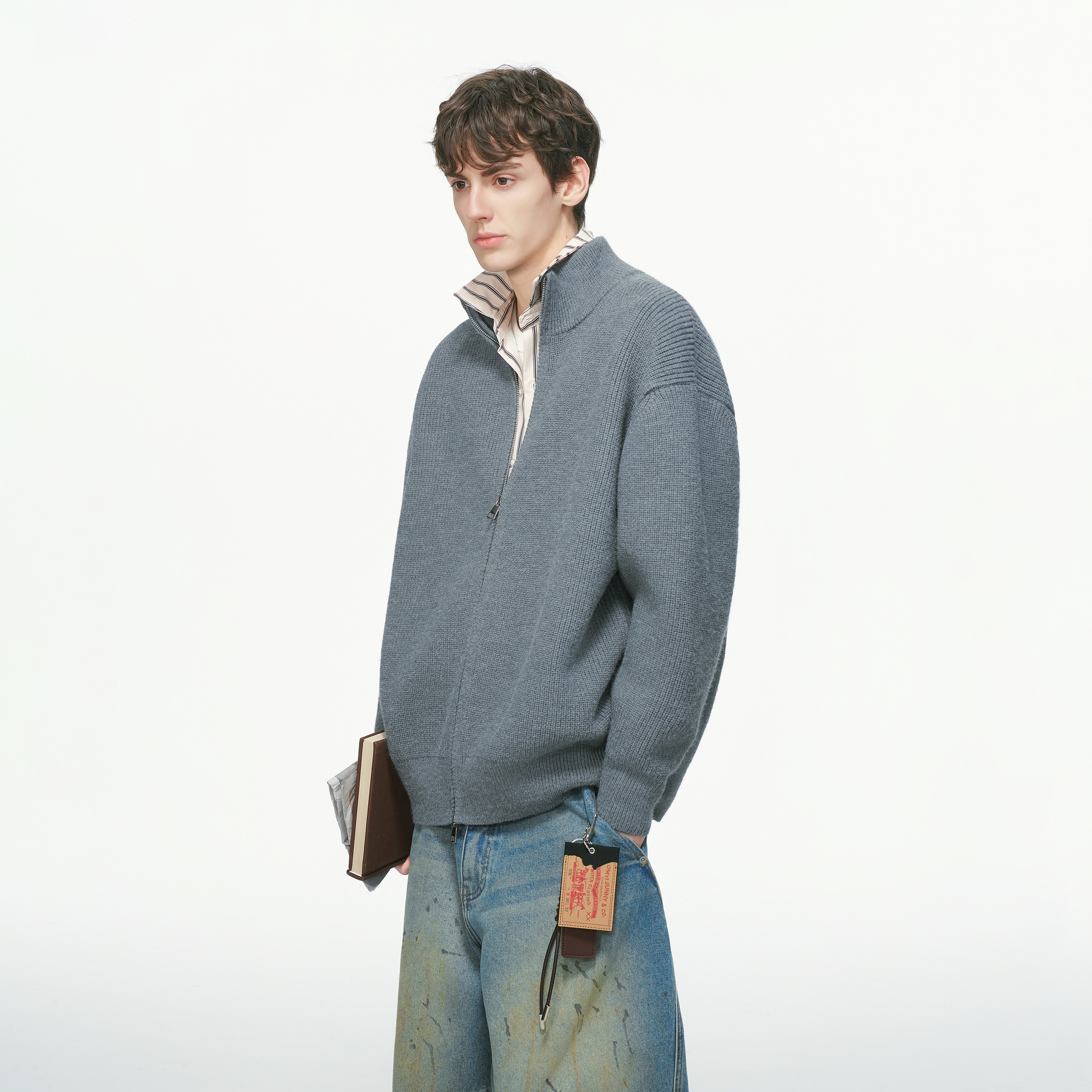 オールドマネー スタンドカラー ニットカーディガン　N6333