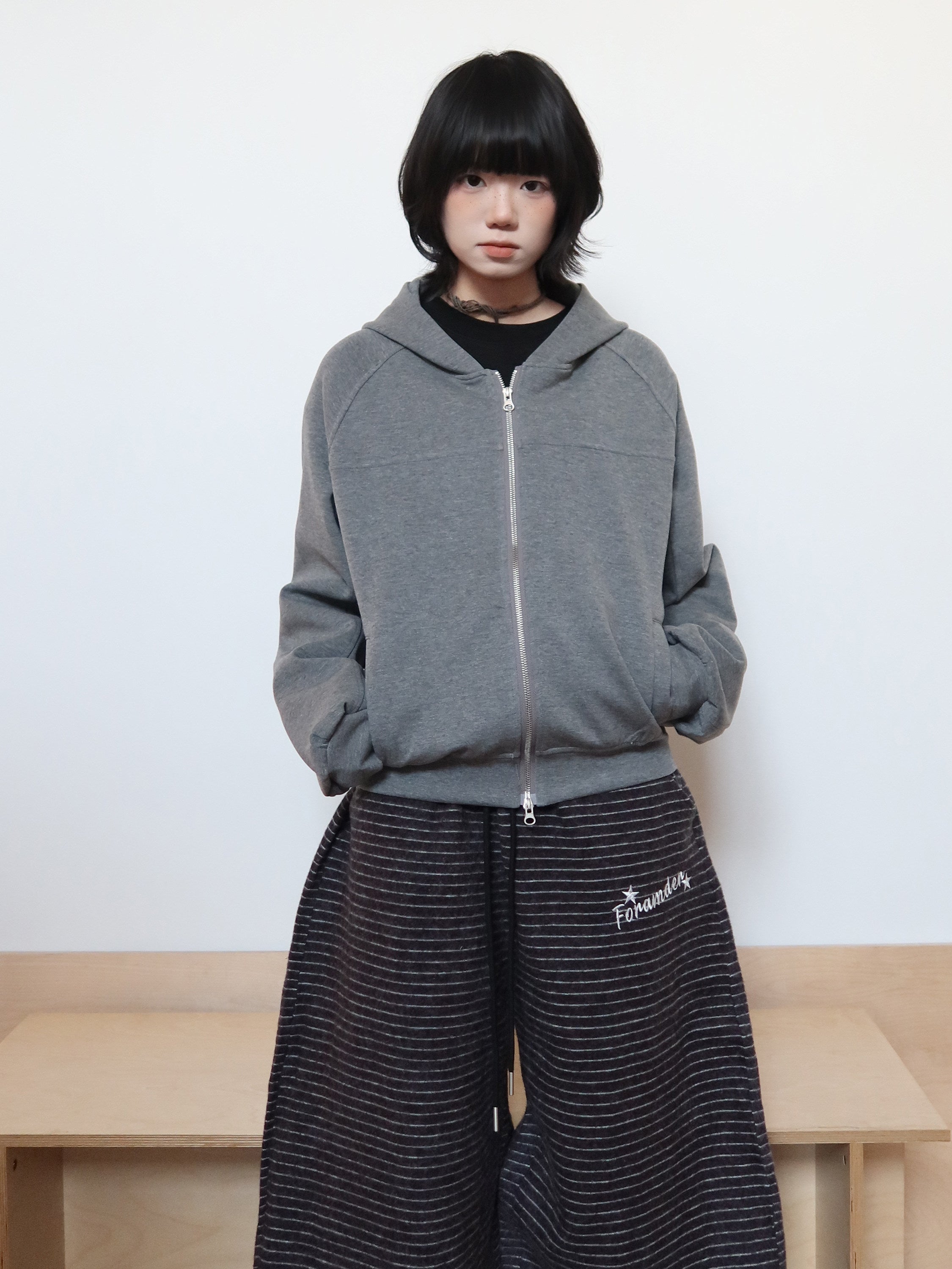 ストライプカーブド 裏起毛ワイドストレートパンツ N6378