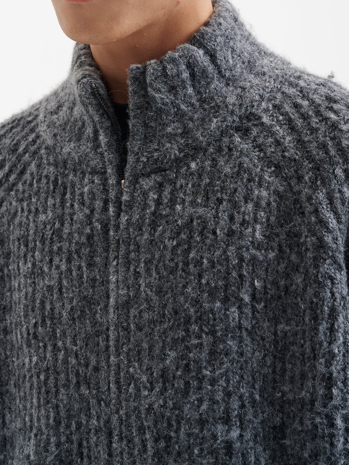 ヘビーゲージ羊毛混 ニットジップカーディガン　N6234