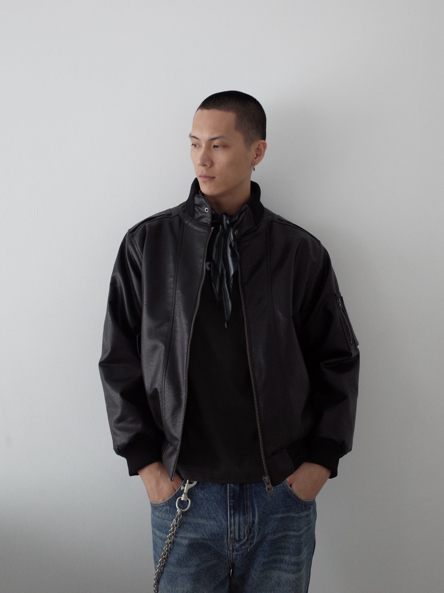 裏ボア仕様・PUレザー・スタンドカラージャケット N6142