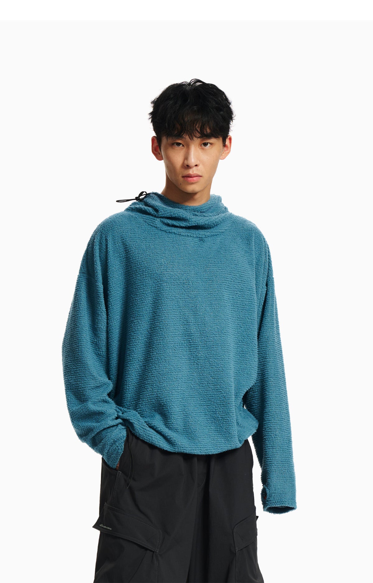ドローコード起毛ニットフーディーロングTシャツ N7398