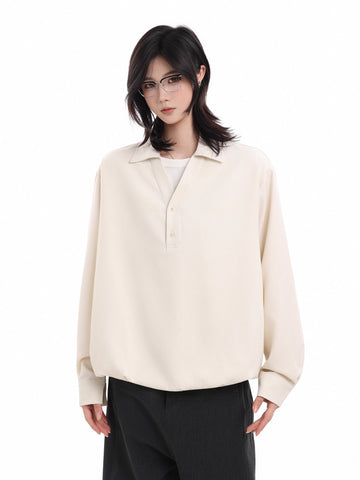 シャツレイヤード風 ハーフボタンポロスウェット N5992