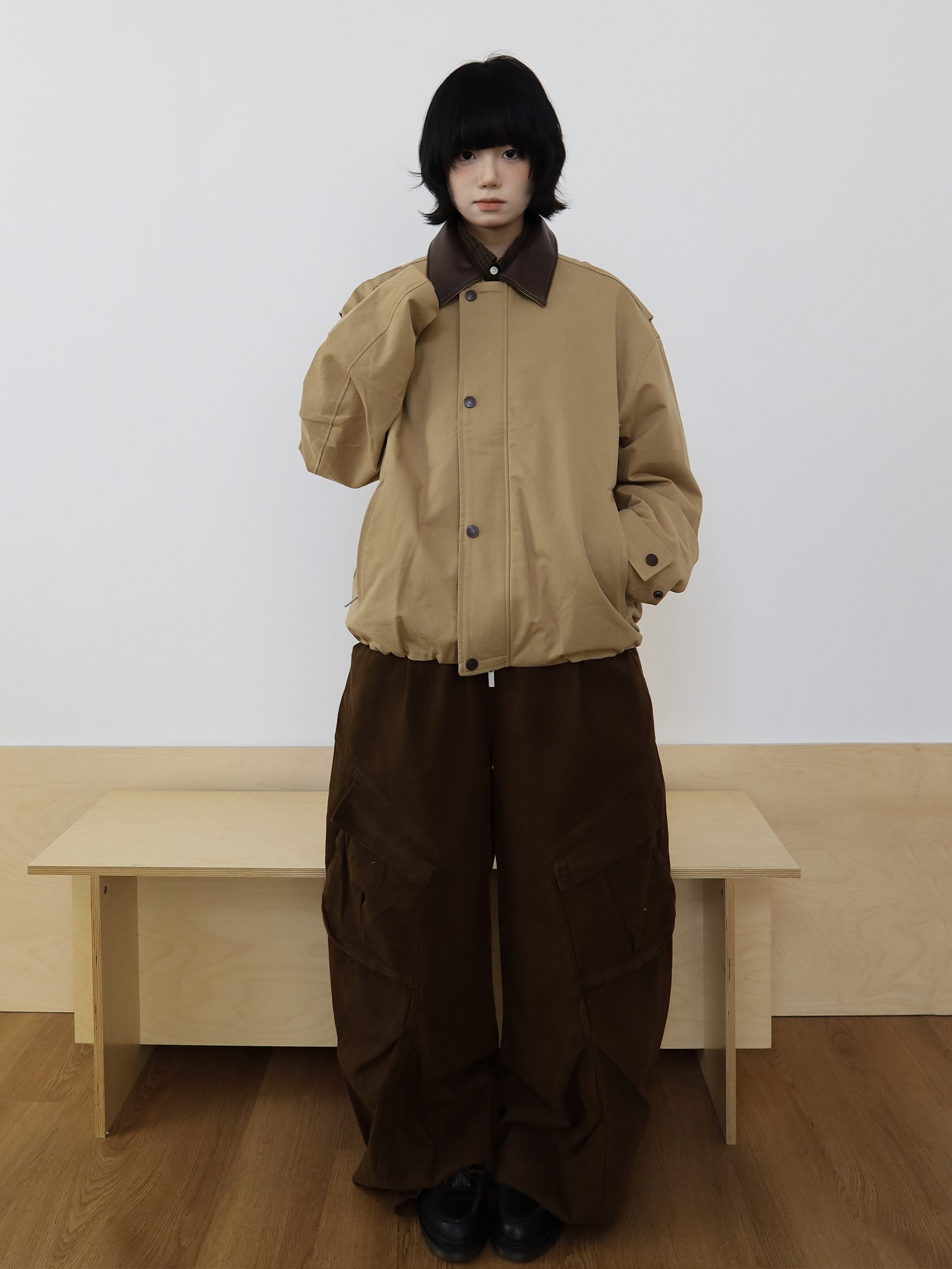 コントラストレザー襟 バーンジャケット　N6496