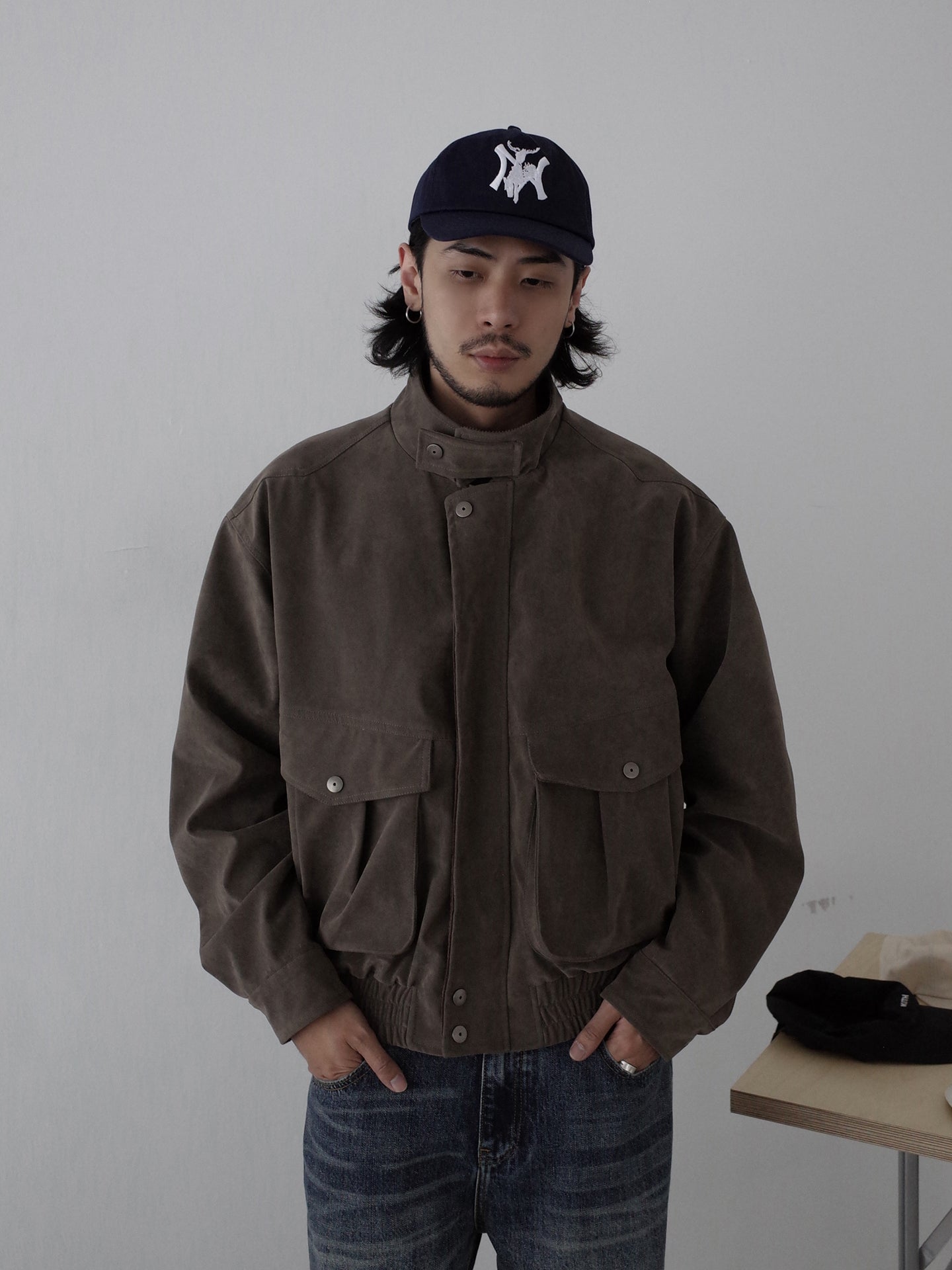 メラード調スエード スタンドカラーボクシージャケット N6297