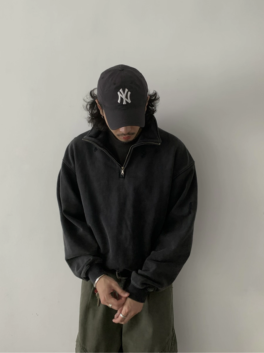 430G ウォッシュド加工ハーフジップスウェット N6133