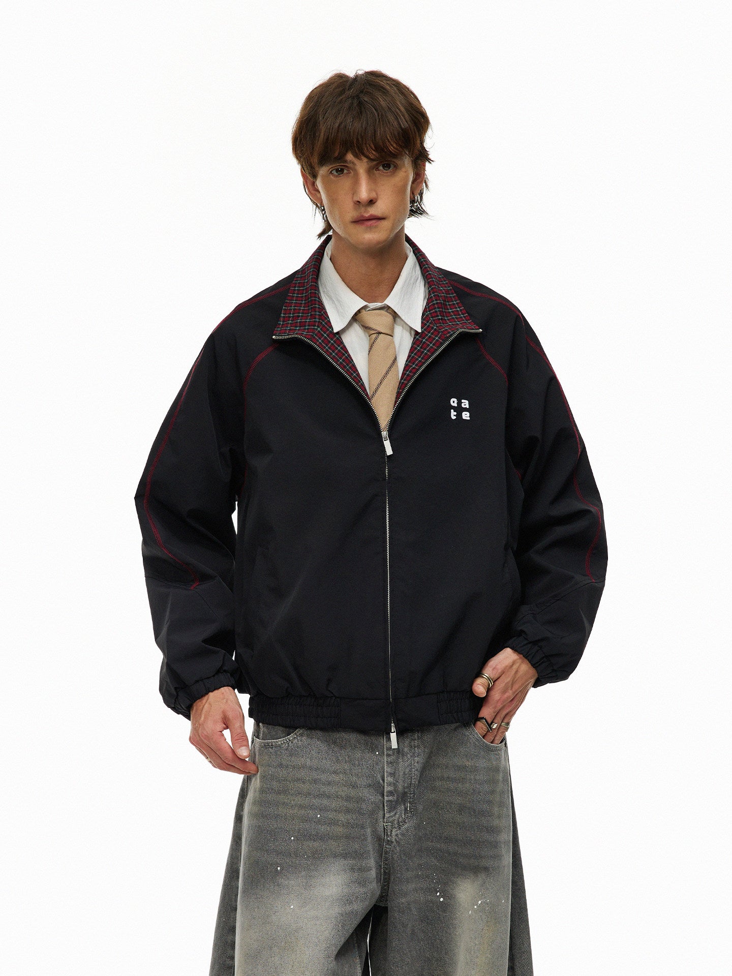 チェック柄 レタード刺繍 スポーツジャケット N6489