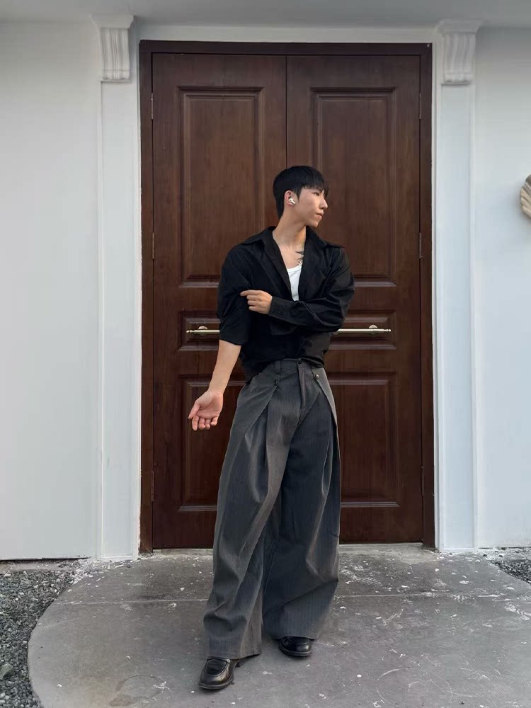 ピンストライプ Aライン ワイドスラックス N6625