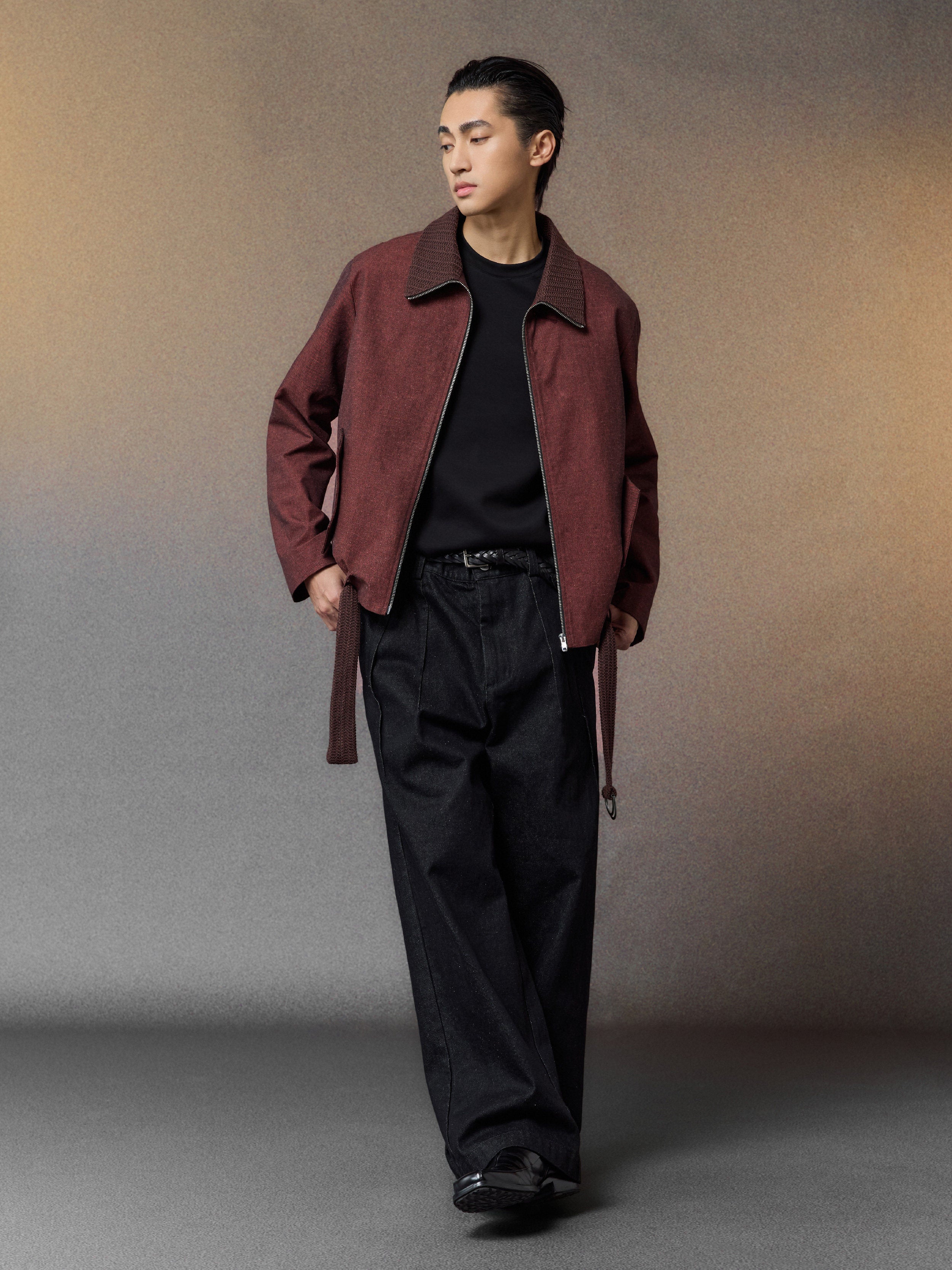 リネン×ピマコットン 民族タッセル ベルトジャケット N6563