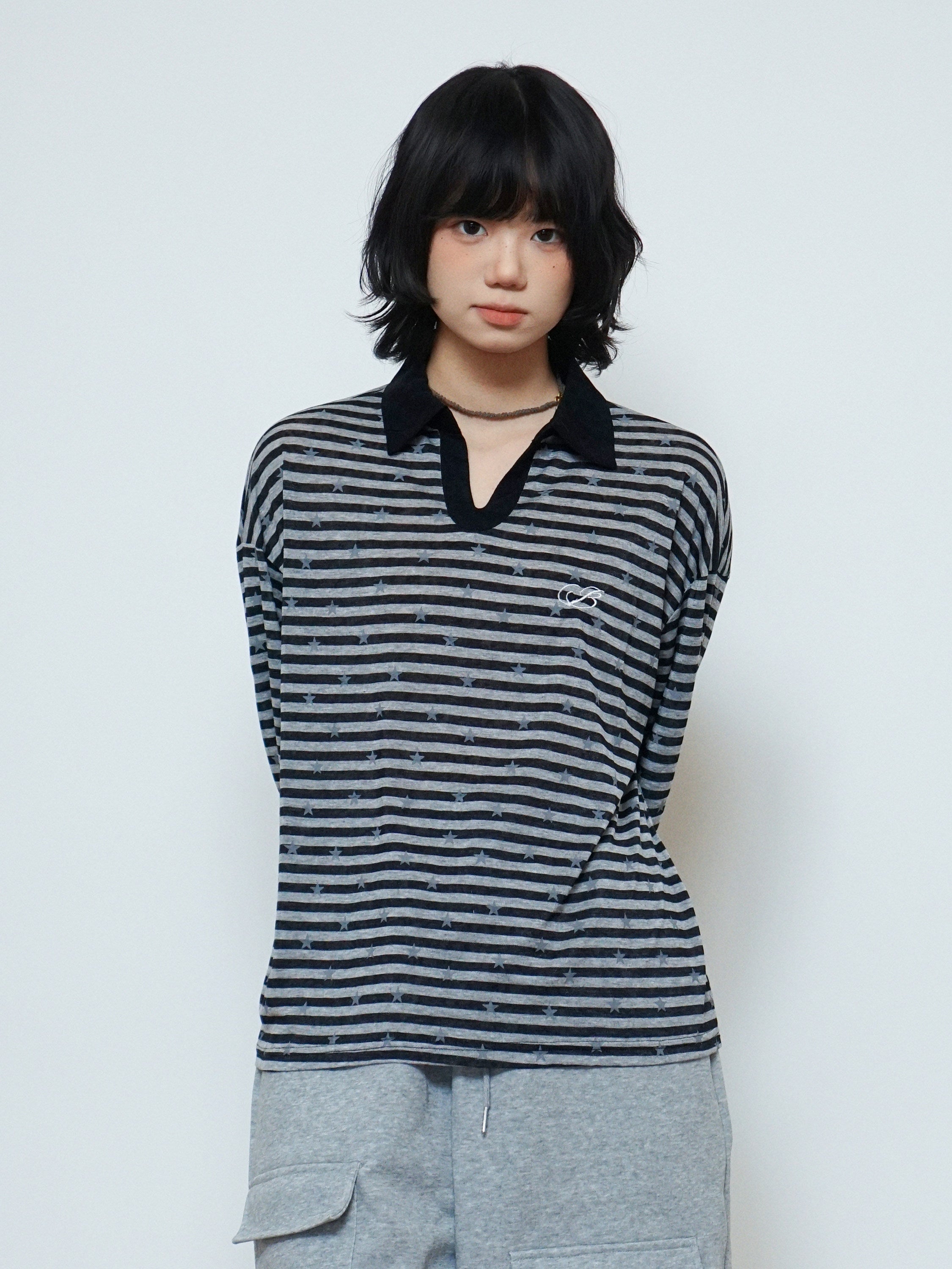 コントラストストライプ POLOロンT  N6777