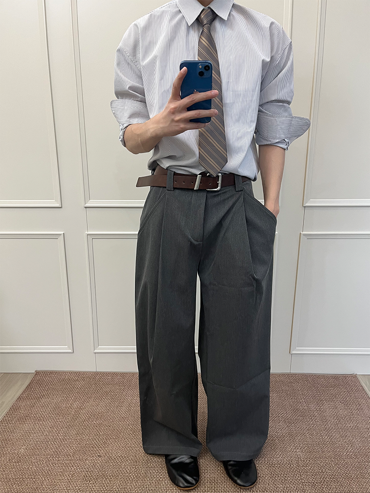 ダブルプリーツ Aライン ドレープスラックス　N6537