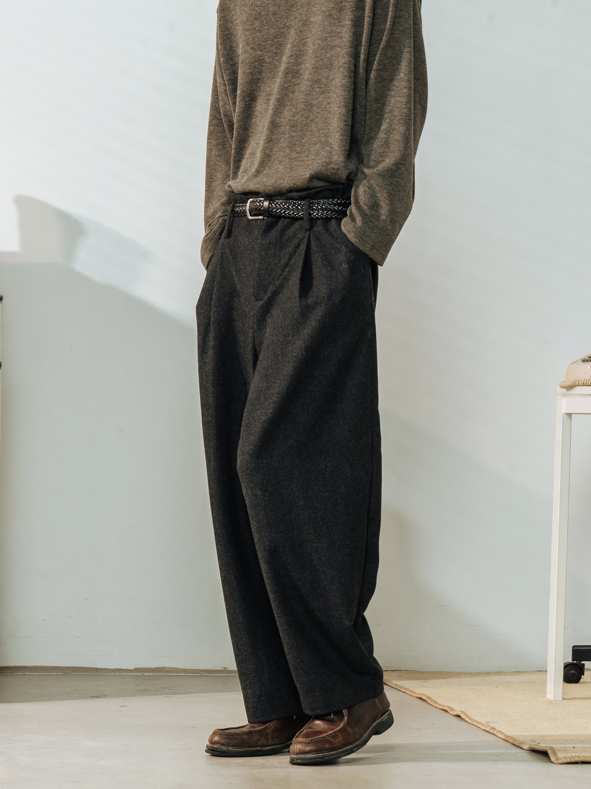 ウール混 ツイードカーブパンツ ルーズフィット N6399