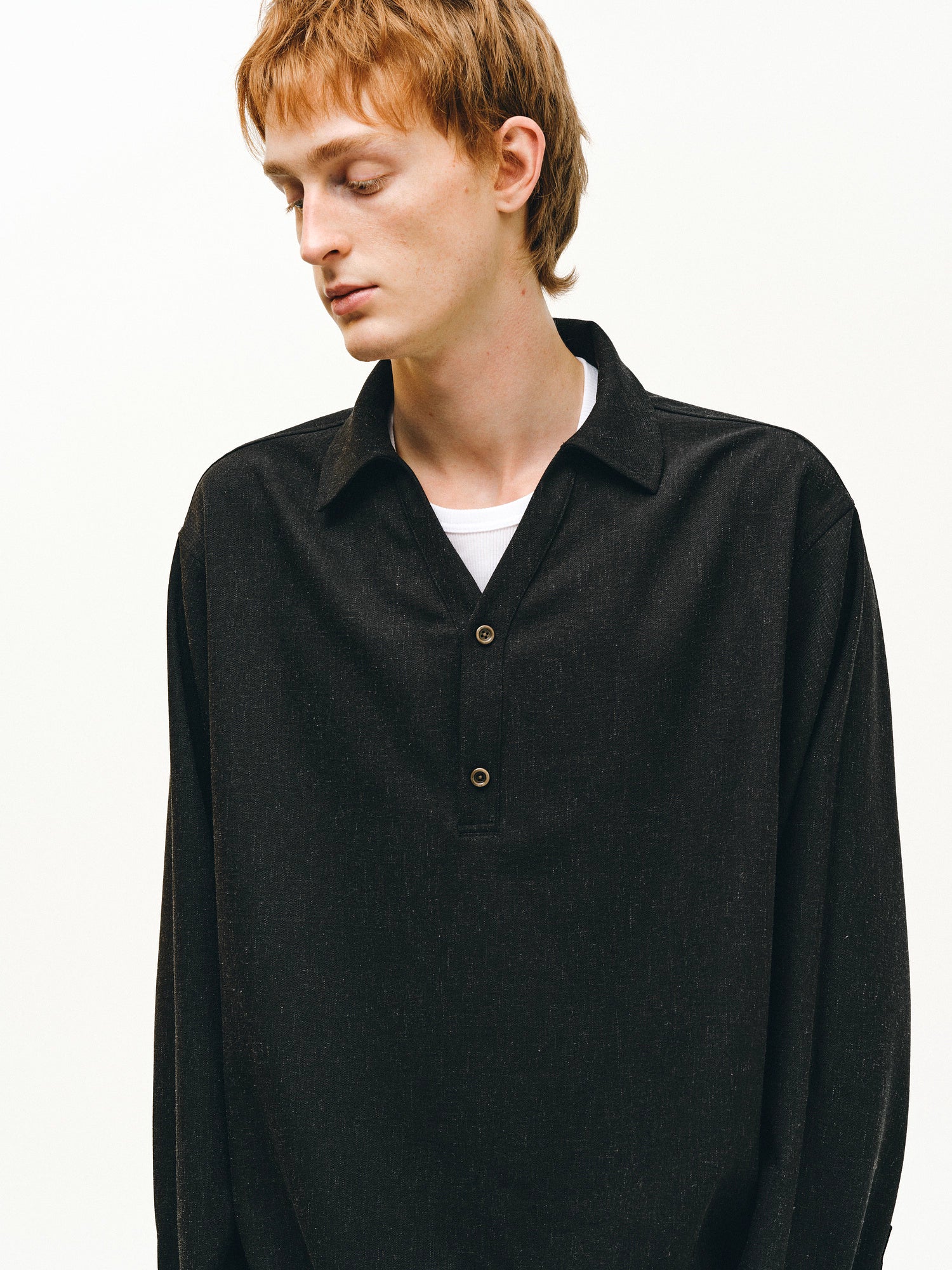 ドローストリング リネンブレンド プルオーバー ポロシャツ/ polo shirt   N5596