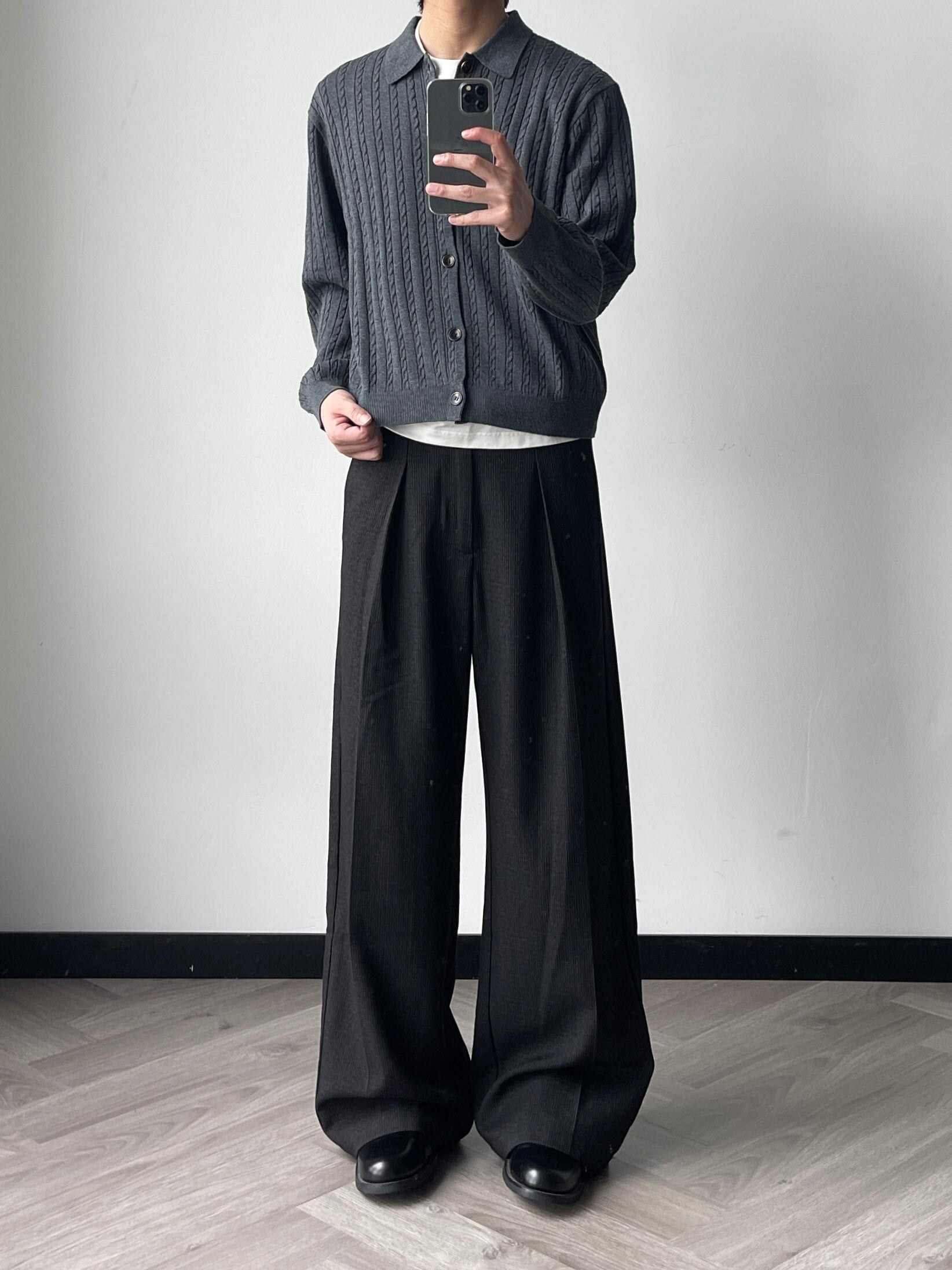 ウール混 千鳥ストライプワイドスラックス N6631