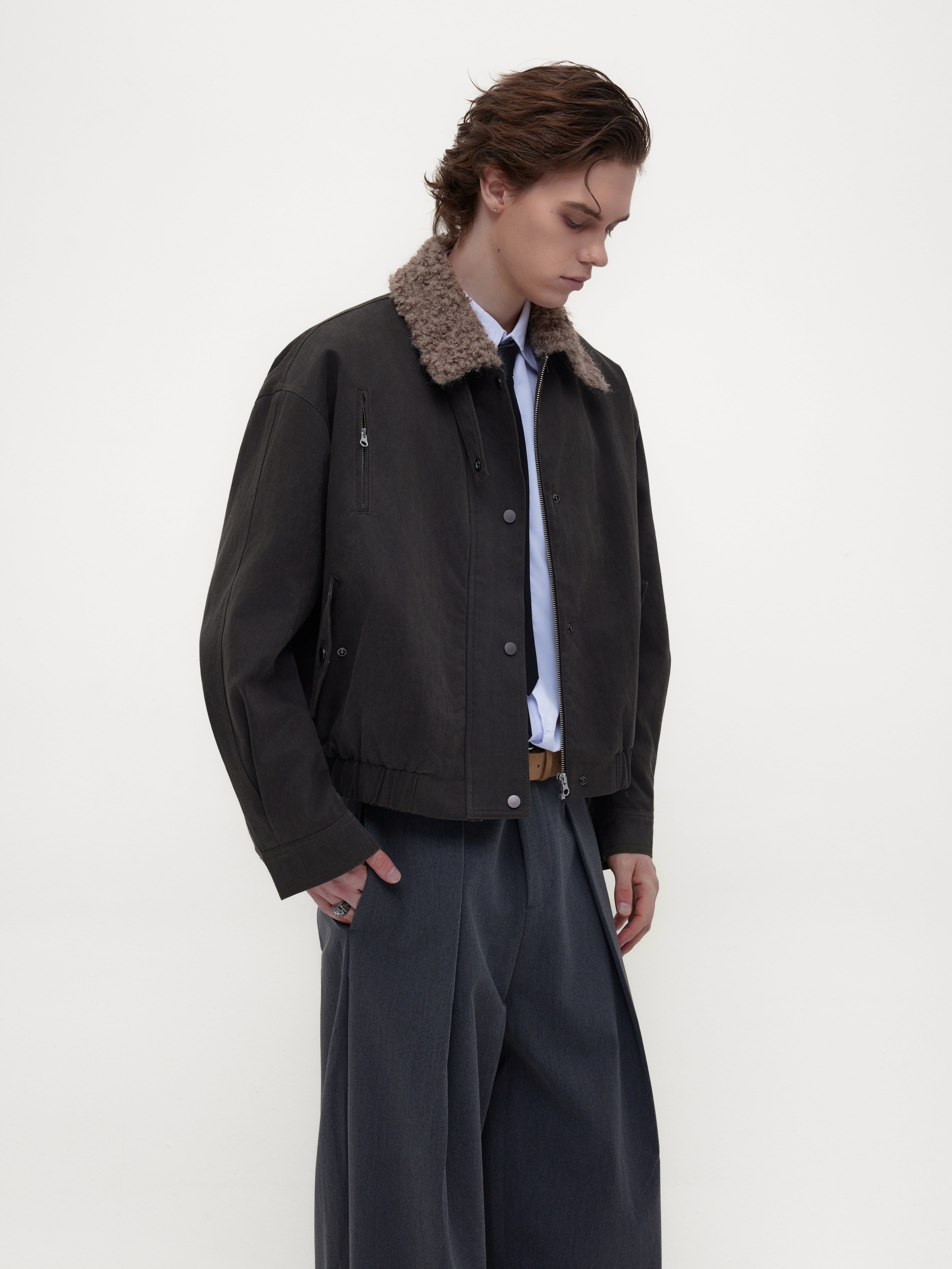 超音波キルト・ワックスド風・ボアカラー中綿ブルゾン N6201