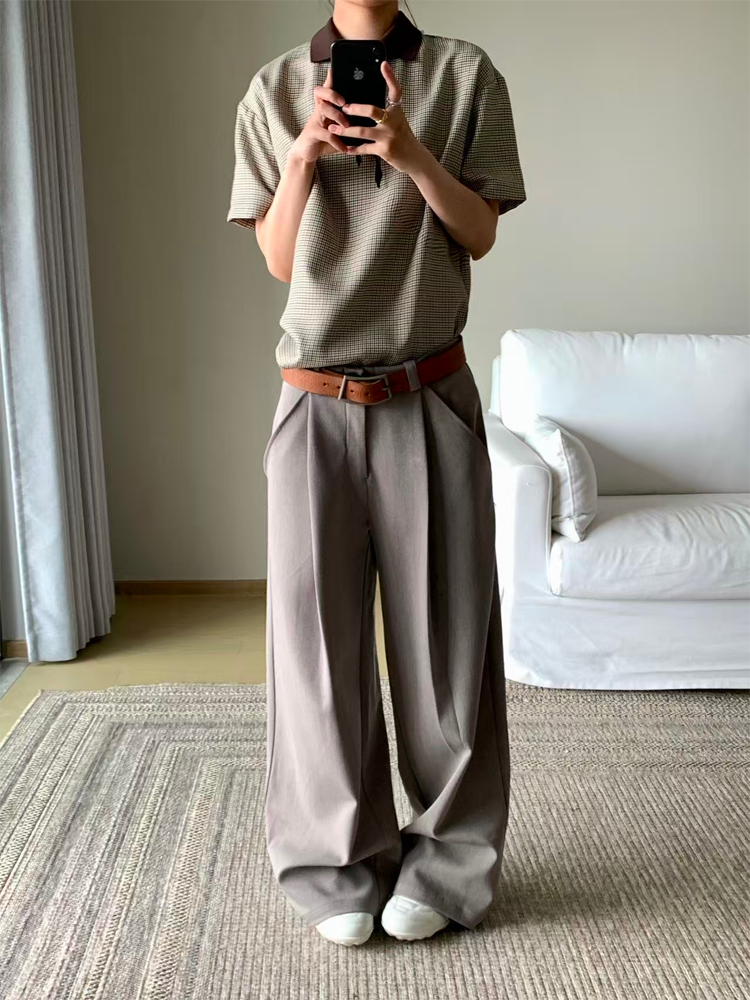 ダブルプリーツ Aライン ドレープスラックス　N6537