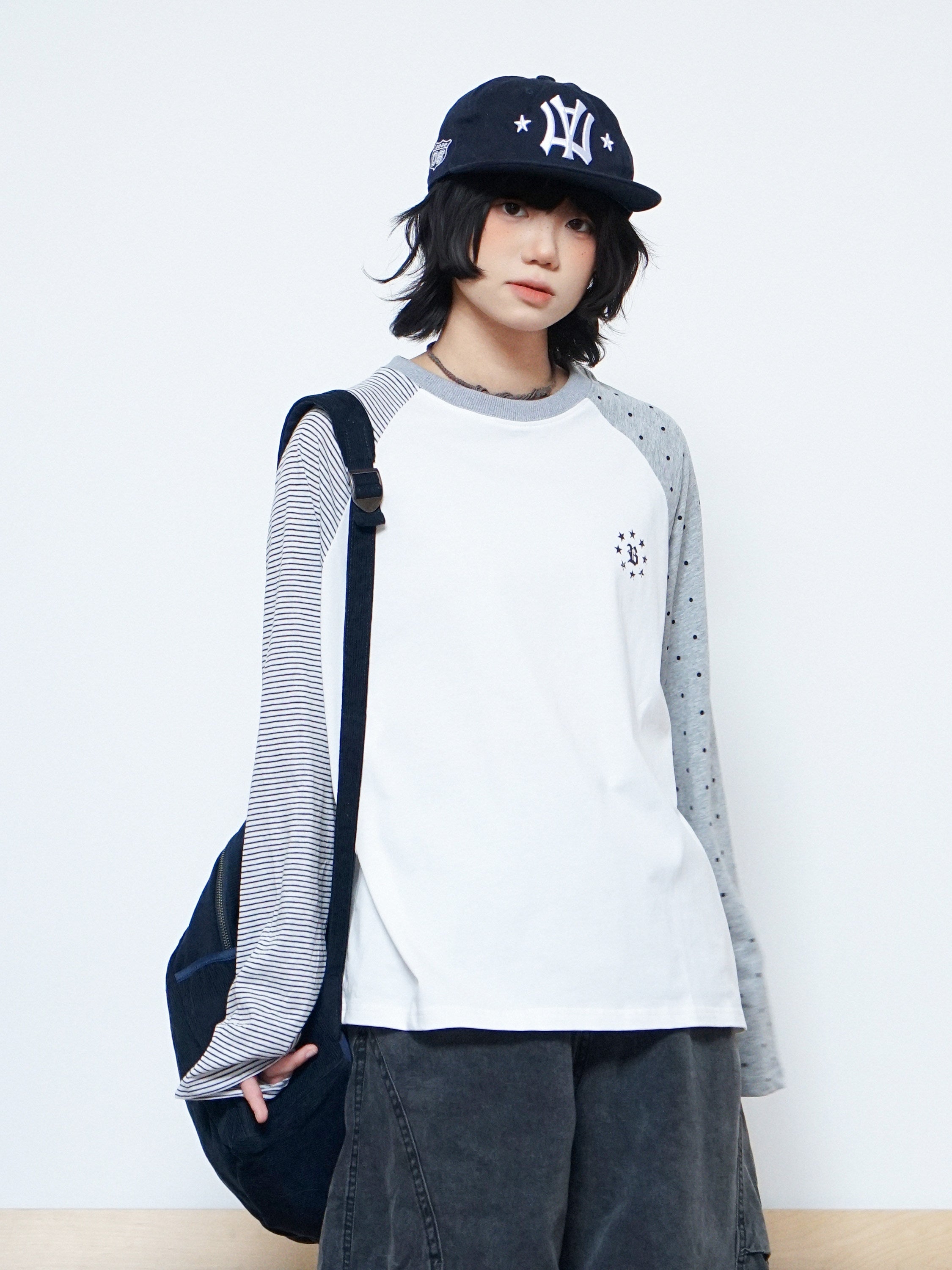 ドット×ストライプ ラグランロンT N6778