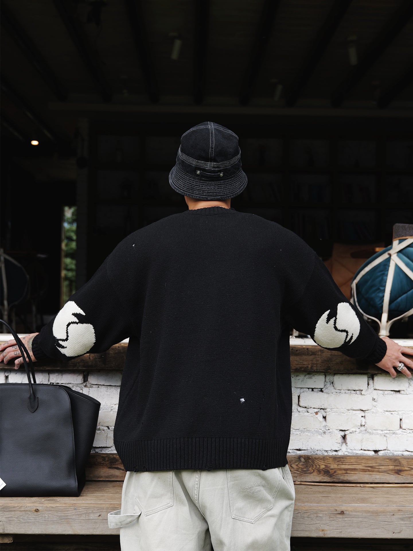 ダメージ加工ウール混 リラックスニットセーター N6257