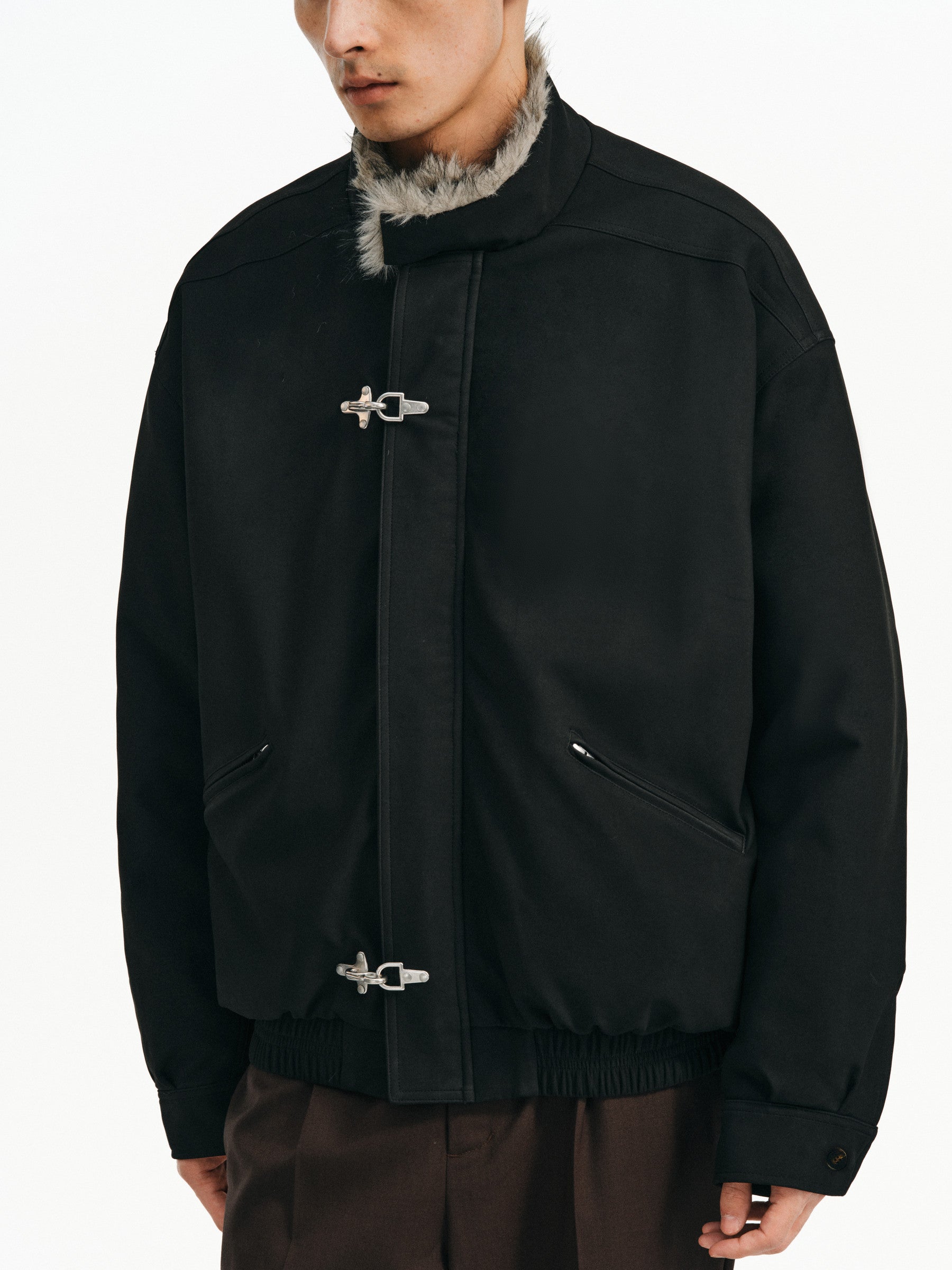 フェイクミンクファー 襟付きフライトバックルジャケット　N6354