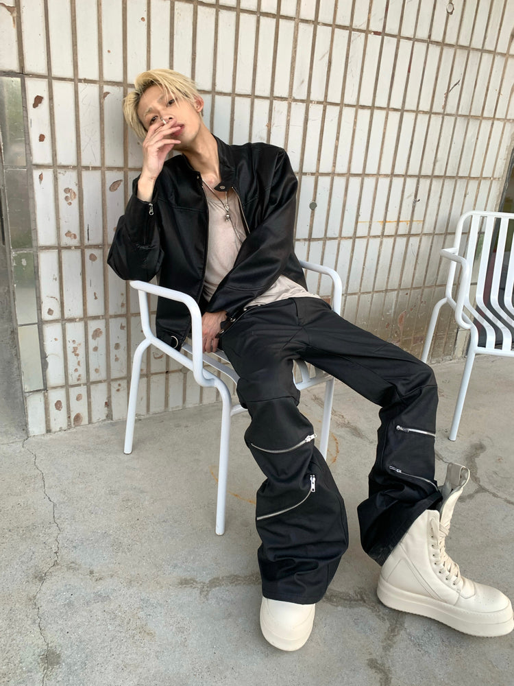 クラックドPUレザー・スリムフィット・ライダースジャケット　N6148