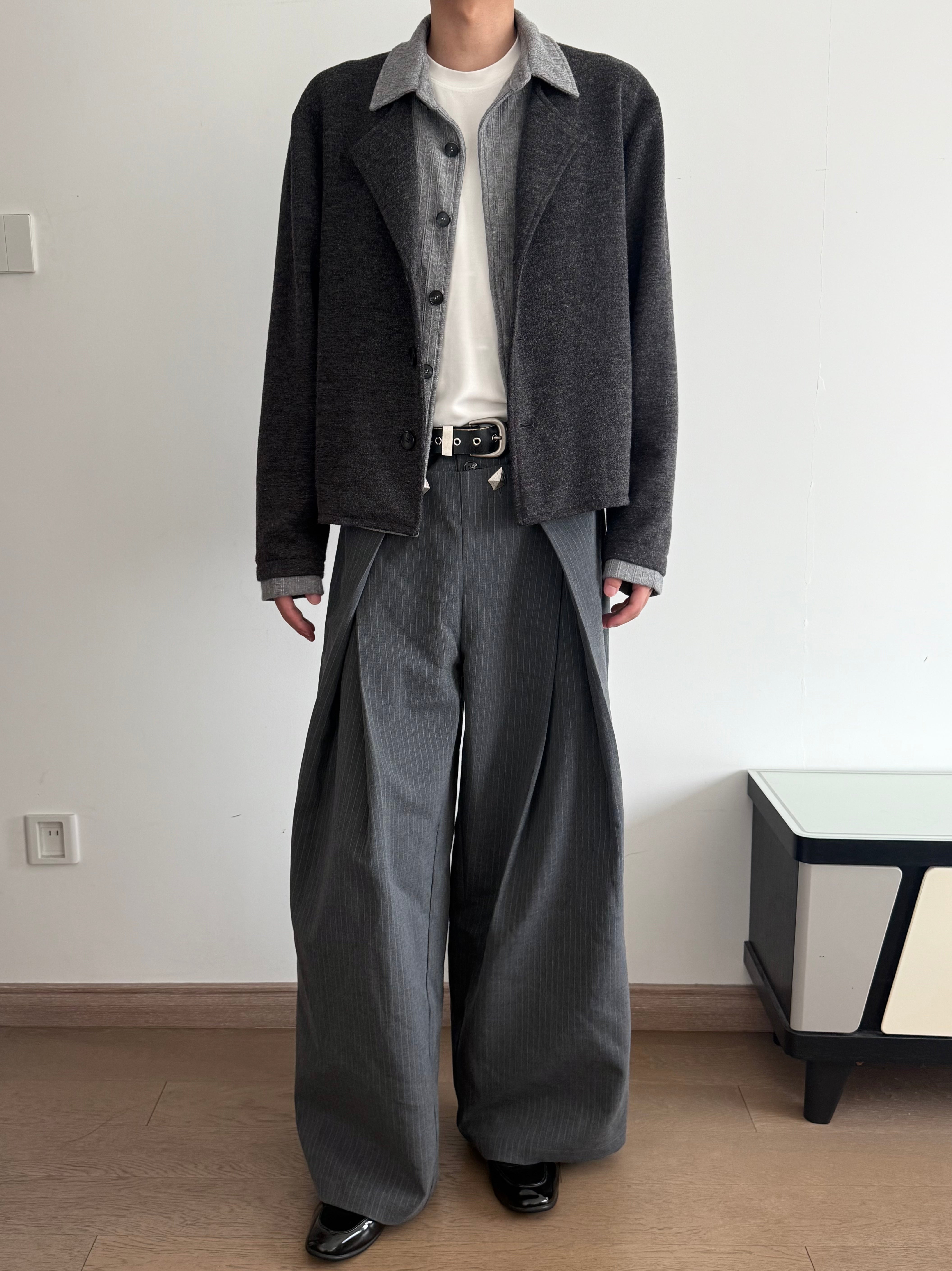 フェイクレイヤード・麦穂ジャカード・ニットカーディガン　N6238