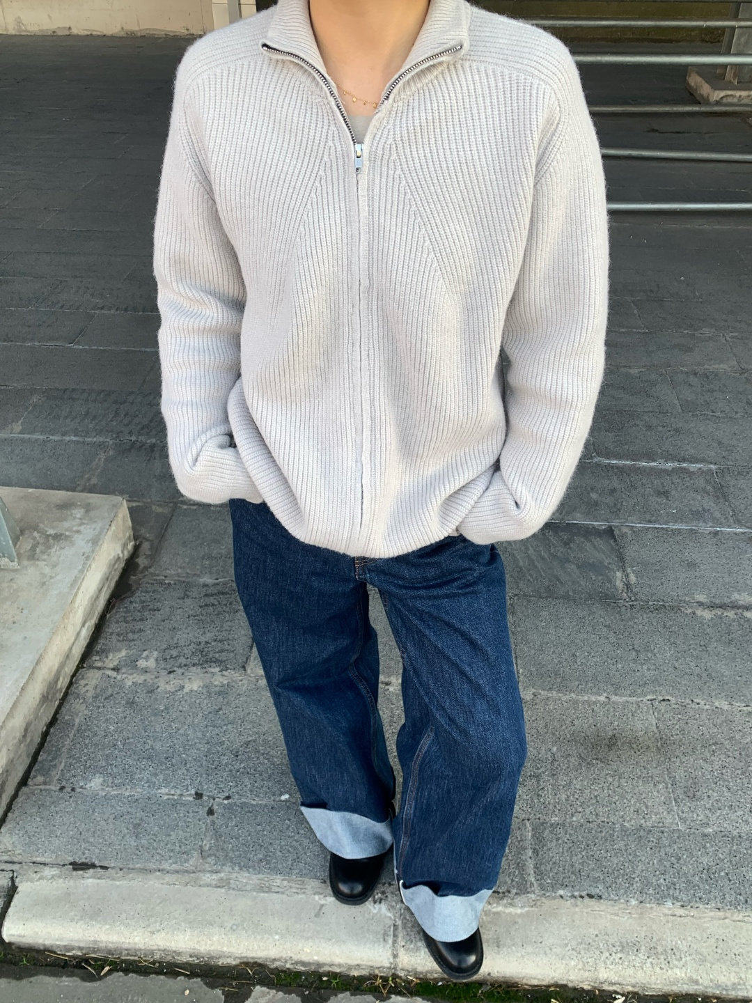 ハイネックジップ ニットカーディガン　N6627