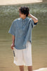 Distressed denim short sleeve shirt N5524