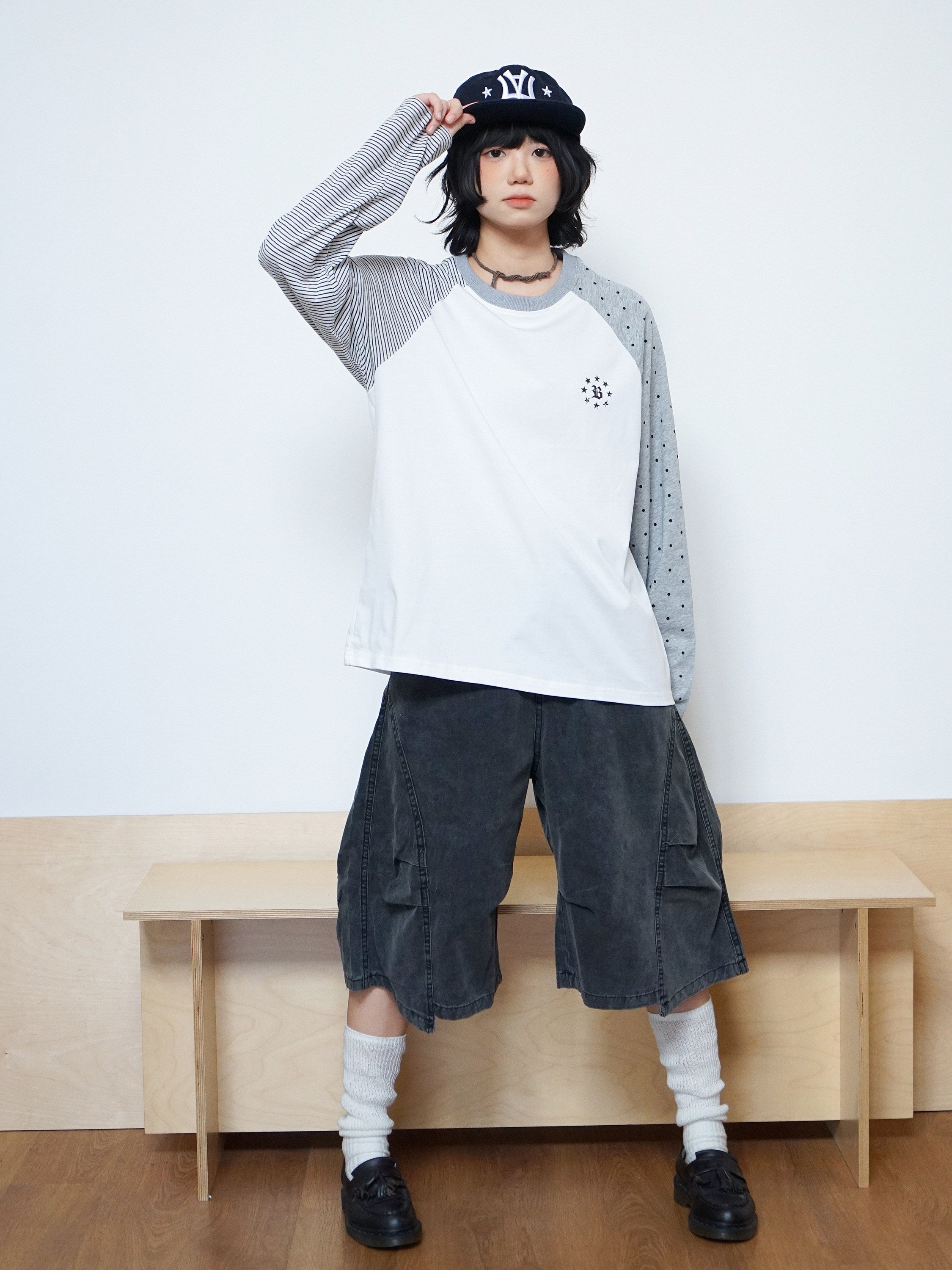 ドット×ストライプ ラグランロンT N6778